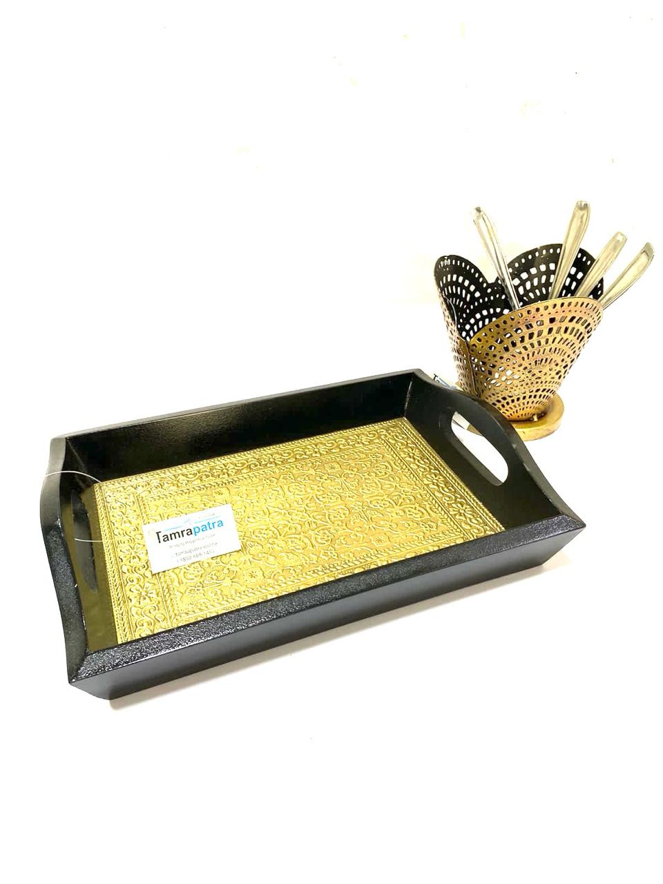 Limited Edition Brass Foil Fitted Premium Wooden Tray Home Décor By Tamrapatra - Tamrapatra