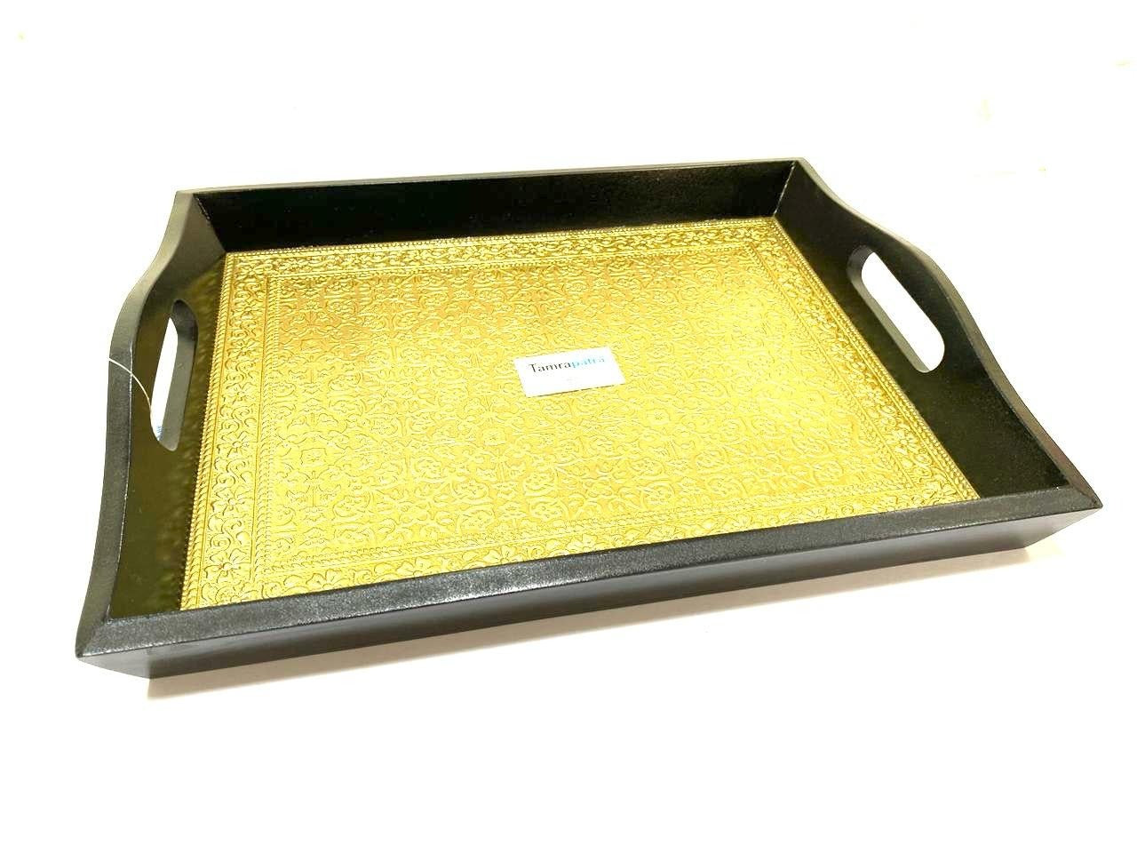 Limited Edition Brass Foil Fitted Premium Wooden Tray Home Décor By Tamrapatra - Tamrapatra