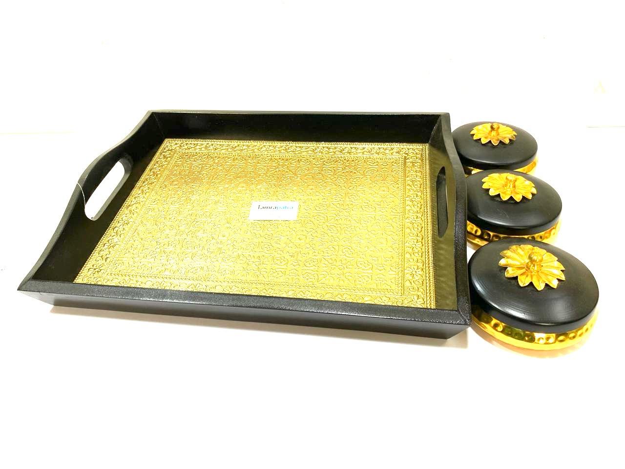 Limited Edition Brass Foil Fitted Premium Wooden Tray Home Décor By Tamrapatra - Tamrapatra