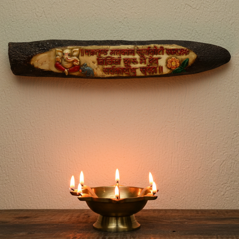 Exclusive Tree Bark Style Resin Art Ganesha Shlok Wall Hanging By Tamrapatra - Tamrapatra