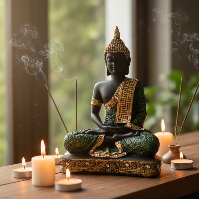 Buddha Meditation Figurine Collectible Matte Black Designs From Tamrapatra