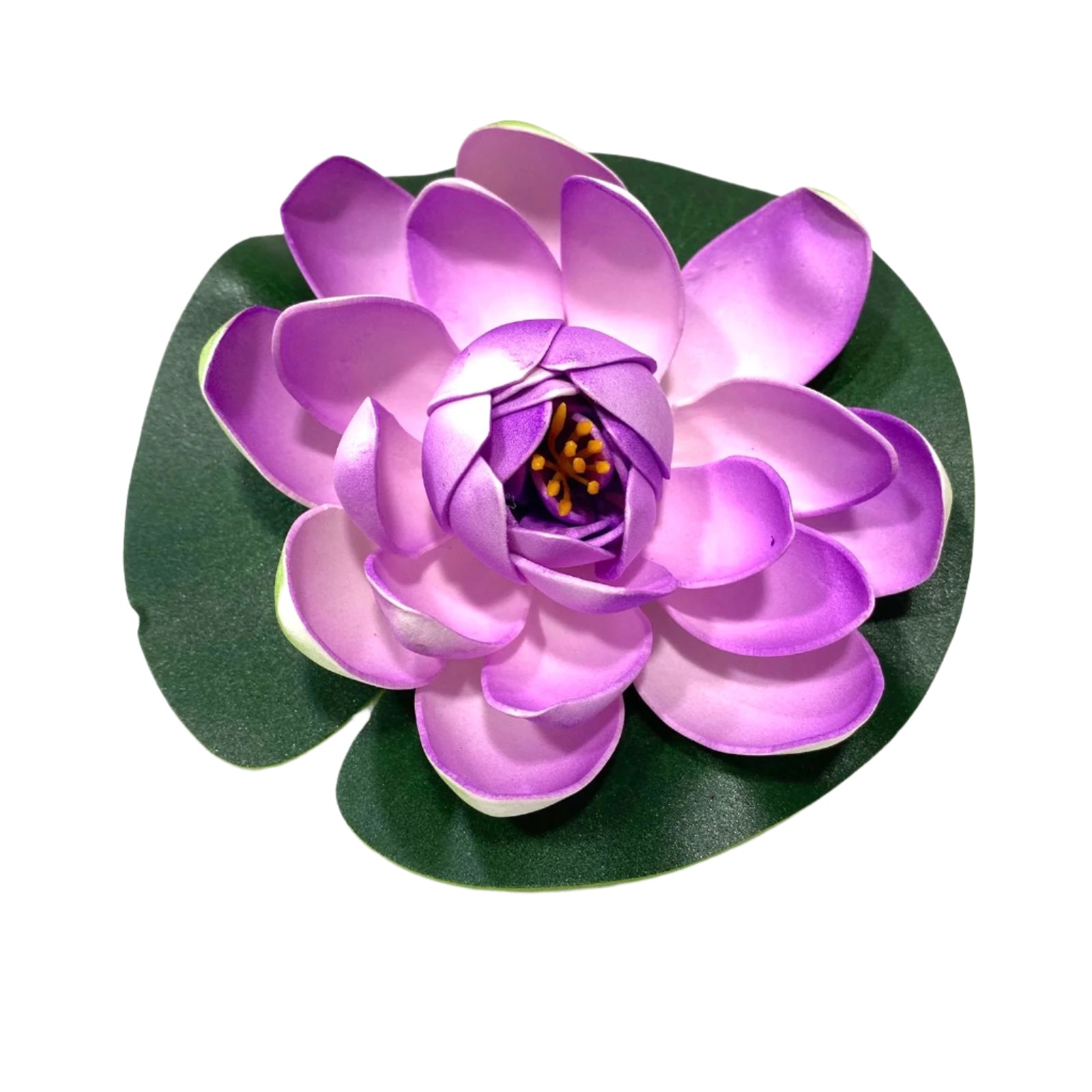 Purple artificial water lily flower on a white background