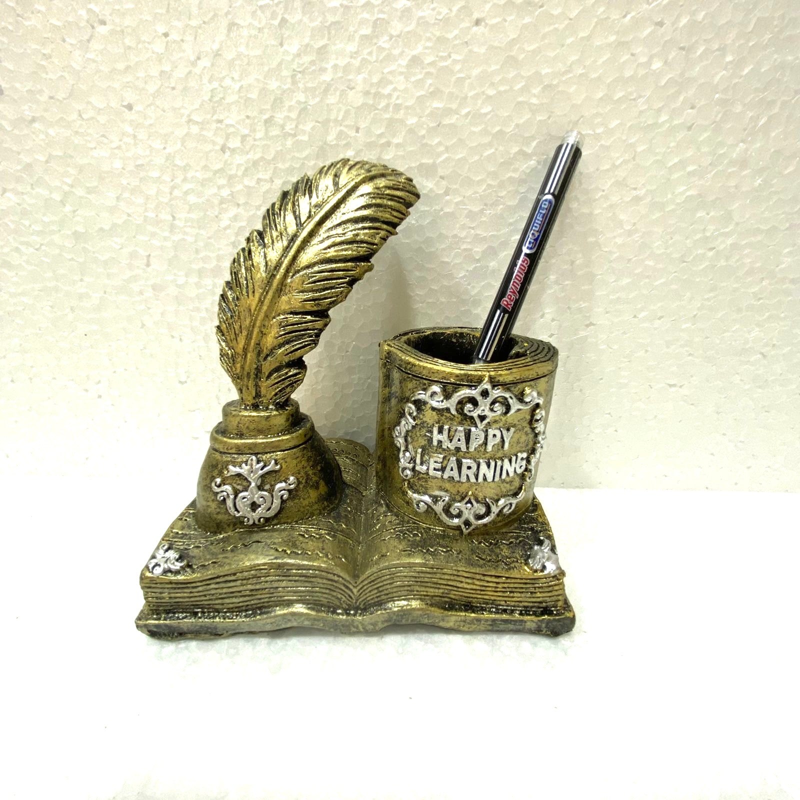 Vintage Replica Art Showpiece Gramophone Globe Feather Book By Tamrapatra