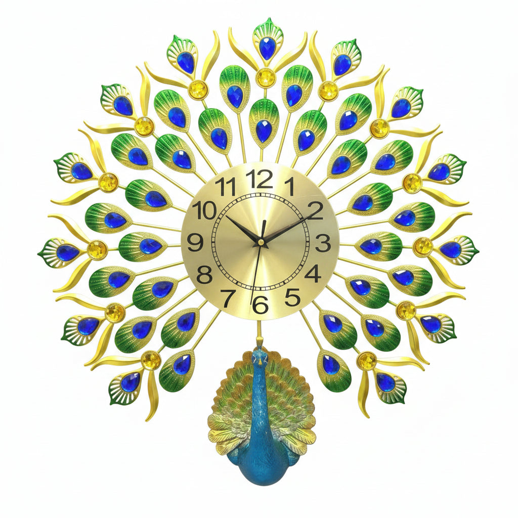 Modern Finished Classic Styled Peacock Clock Décor Vibrant Arts From Tamrapatra - Tamrapatra