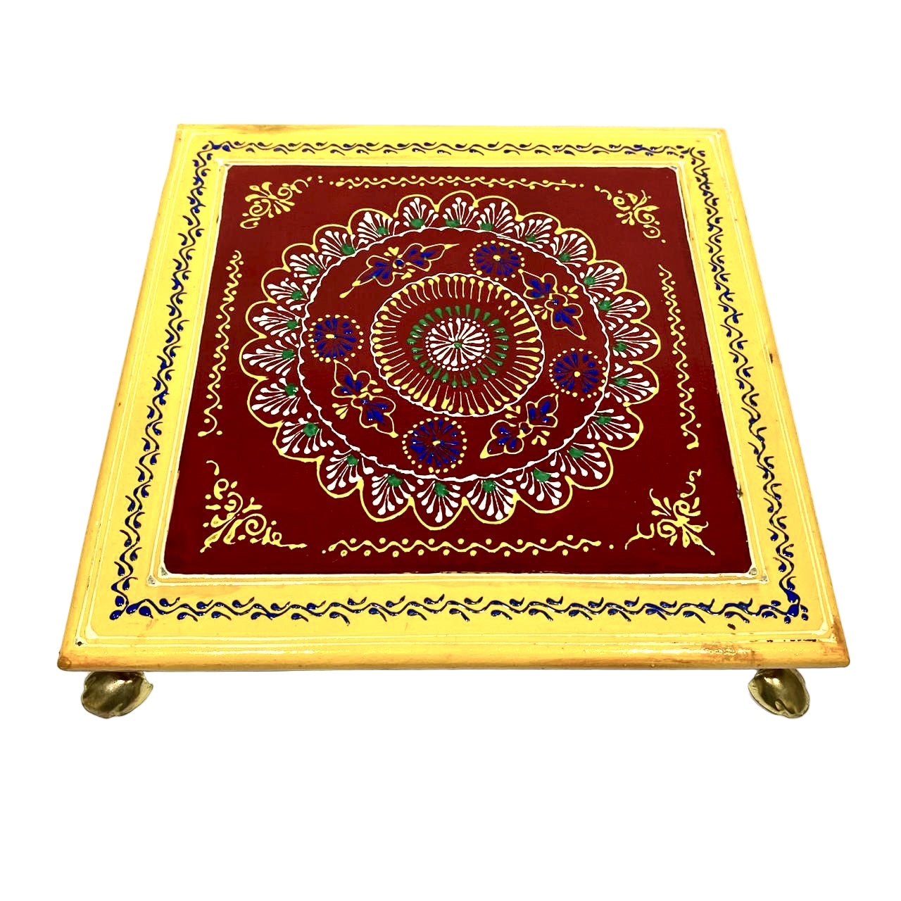 Handcrafted Wooden Chowki Bajoth With Metal Legs XL Size From Tamrapatra