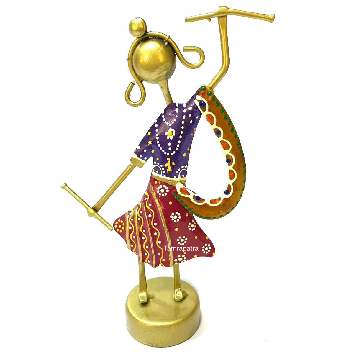 Gujarat Style Folk Dancers Set Metal Classic Display Showpiece Tamrapatra - Tamrapatra