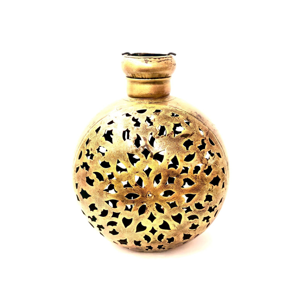 Kudiya Style Tea Light Holder Striking Metal Carved Design Handcrafted By Tamrapatra