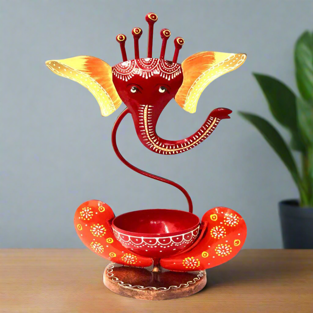 Ganesha Candle Holder With Handmade Eccentric Design Now At Tamrapatra - Tamrapatra