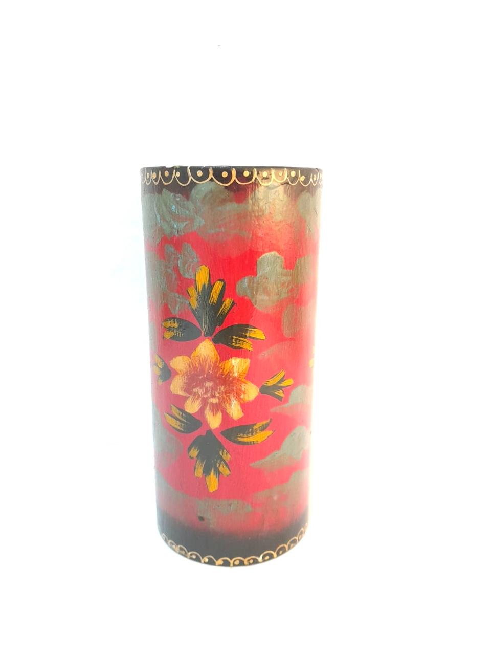 Candle Holder Traditional Scenery Style Painting Wooden Set Of 3 Pillar By Tamrapatra