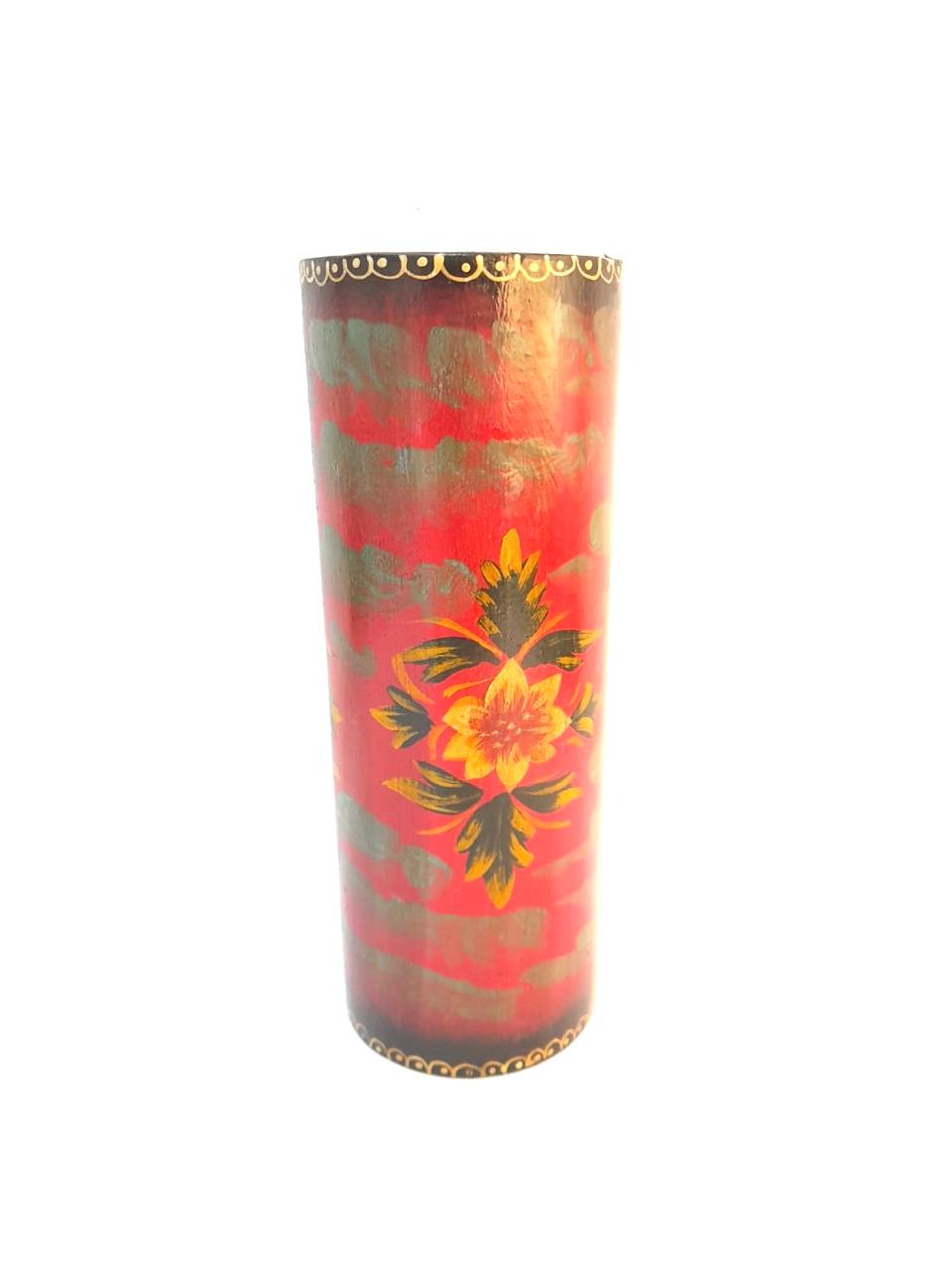 Candle Holder Traditional Scenery Style Painting Wooden Set Of 3 Pillar By Tamrapatra