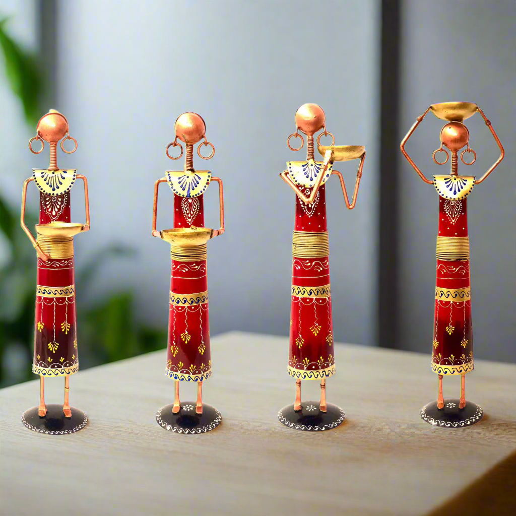 Ethnic Candle Holder Figurine Woman With Basket Tea Light Handmade Tamrapatra