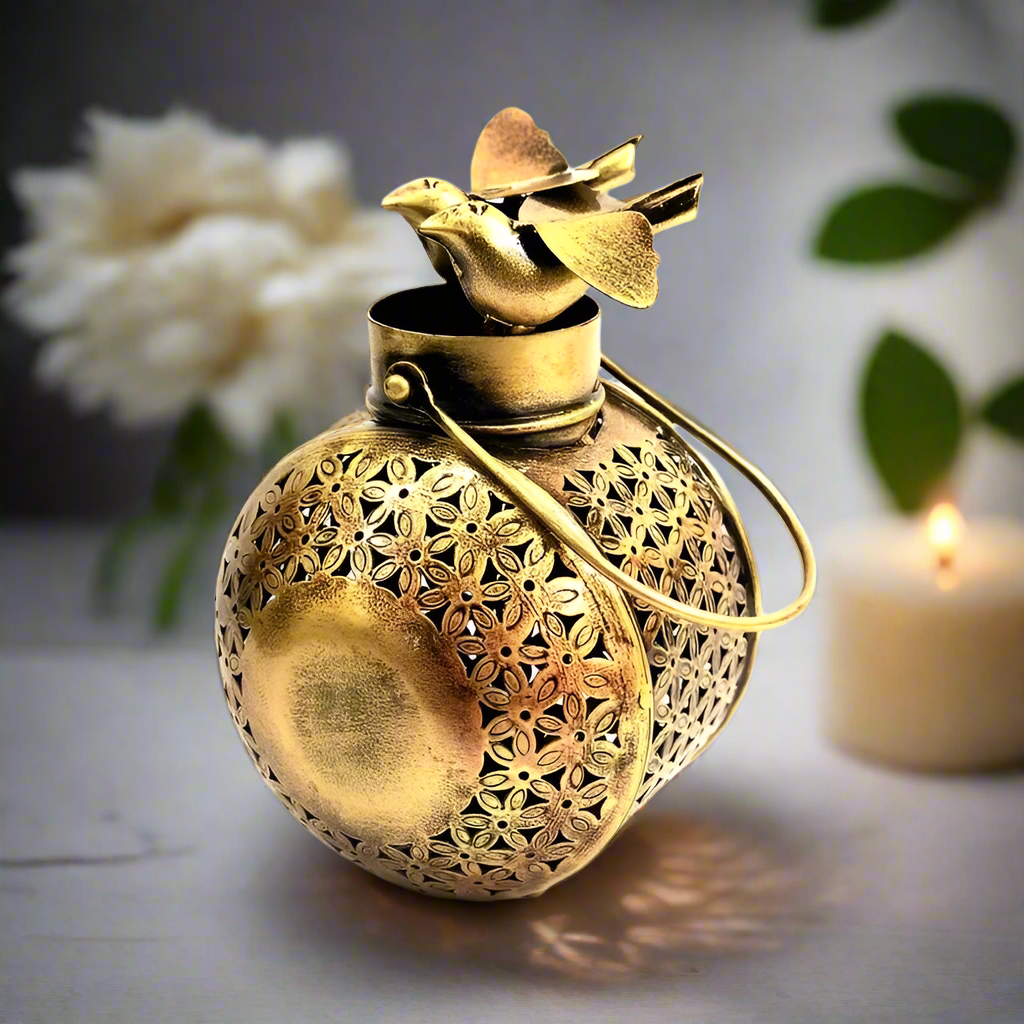 Unremarkable Metal Candle Holder With Sweet Birds Sitting Handmade Tamrapatra