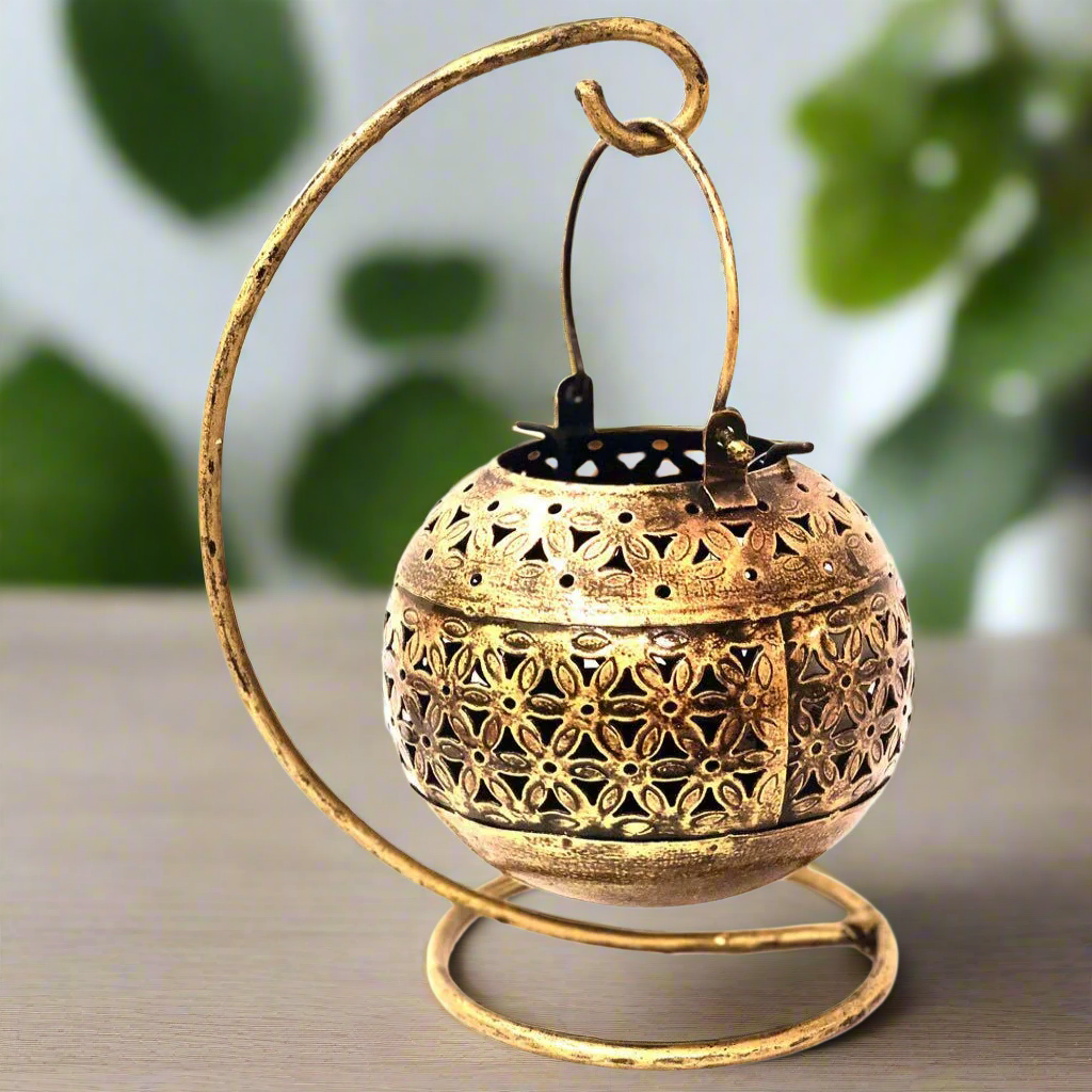 Exclusive Matki Tea Light On Spiral Hanging Shadow Lights Handcrafted Tamrapatra - Tamrapatra
