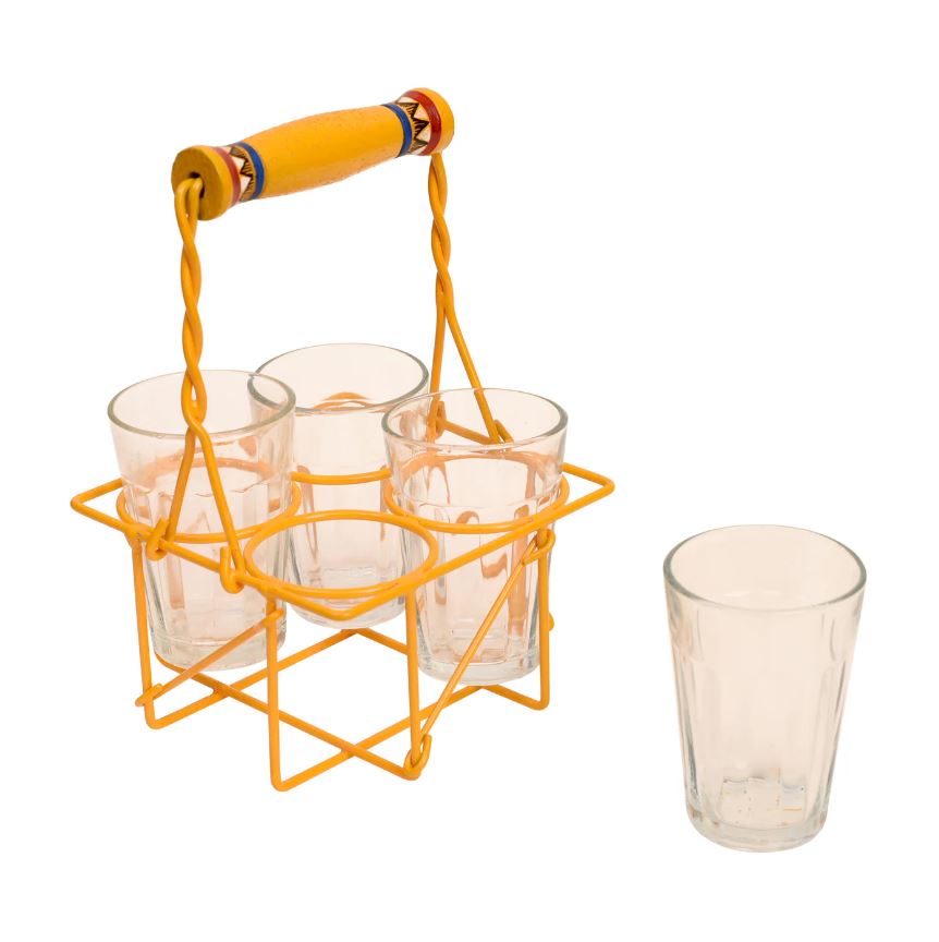 Unique Shaped Hand Painted Tray With 4/6 Glasses Serve Beverage By Tamrapatra