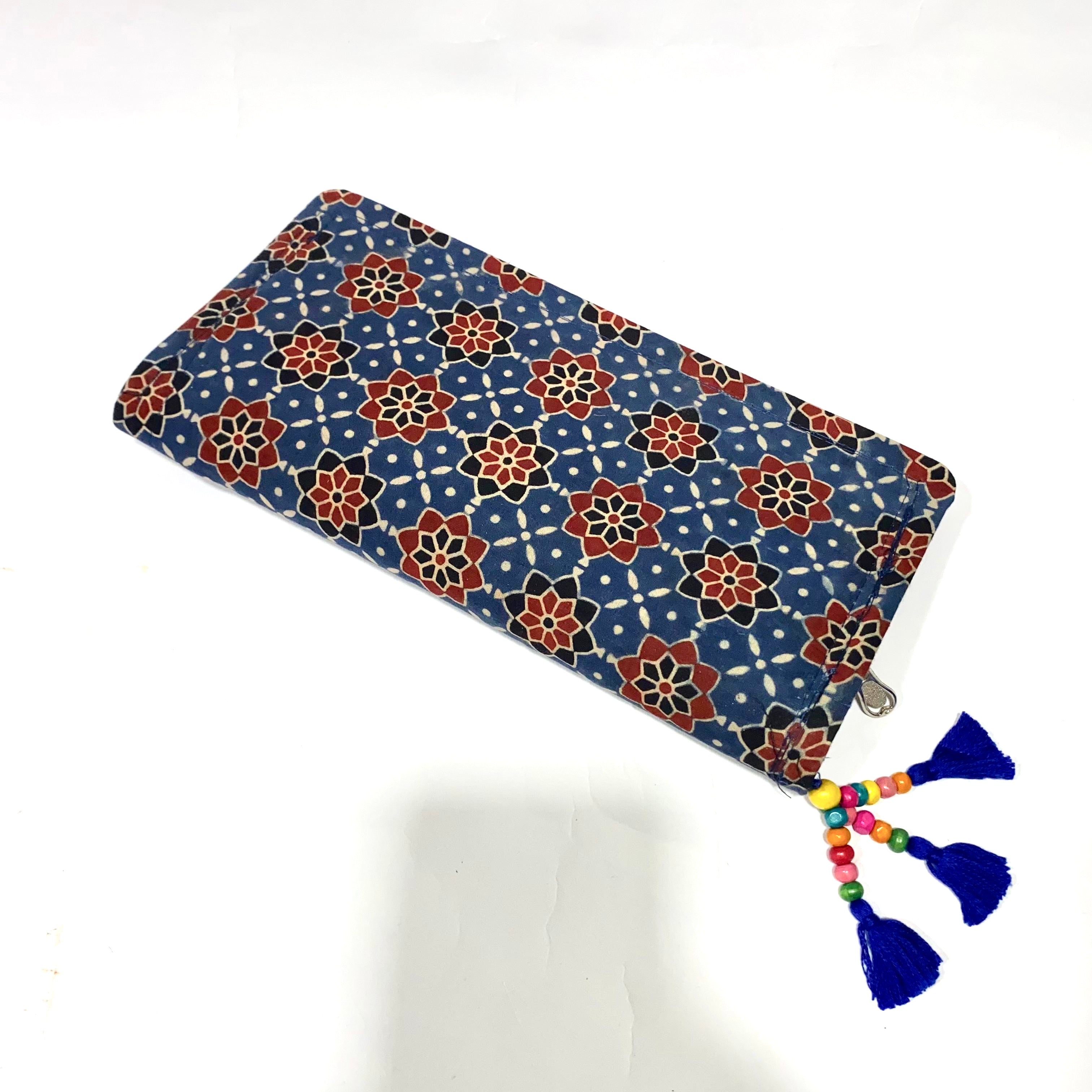 Cotton Embroidery Block Print Purse With Mirrors Styled With Beads By Tamrapatra