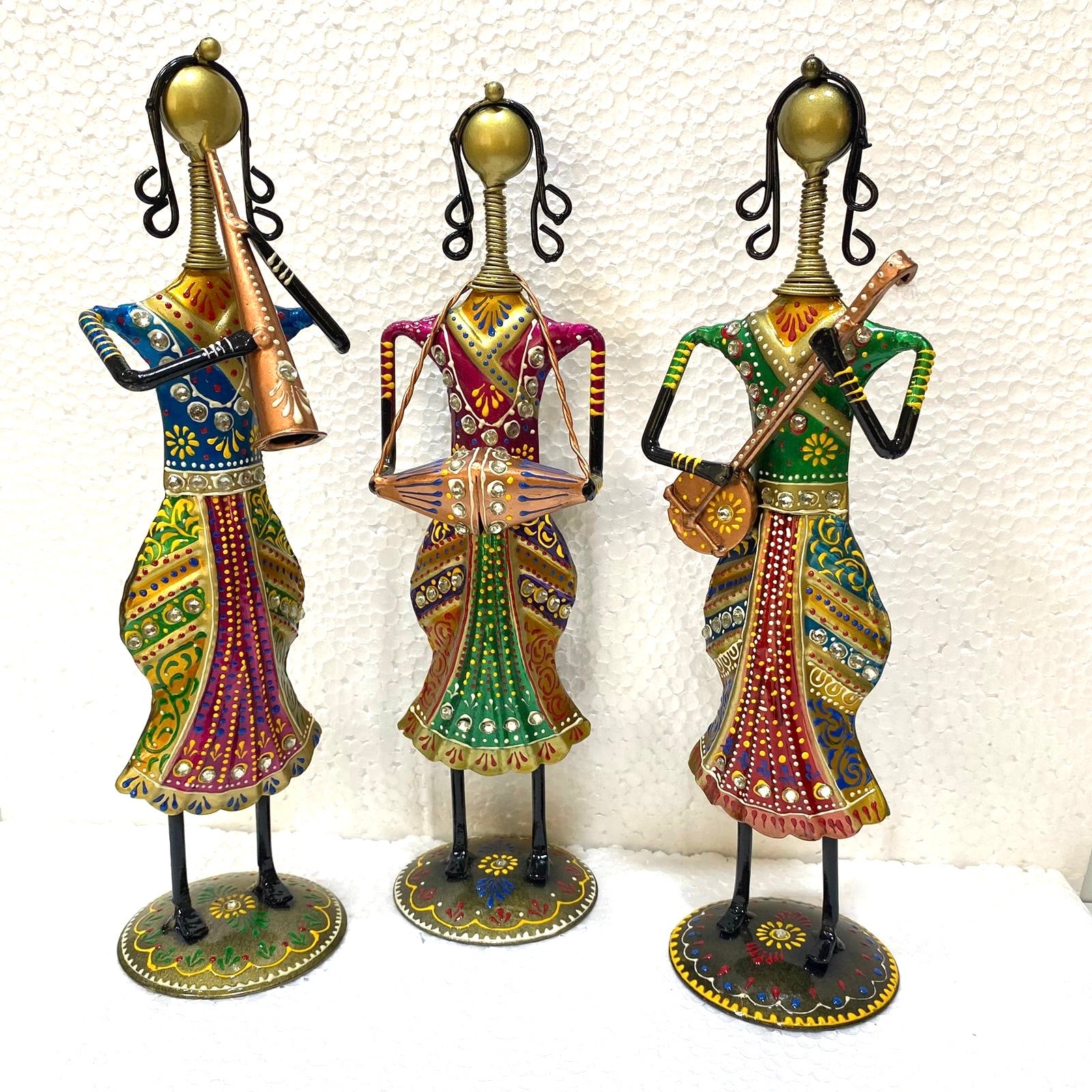 Standing Lady Playing Various Musical Instruments Metal Craft Tamrapatra