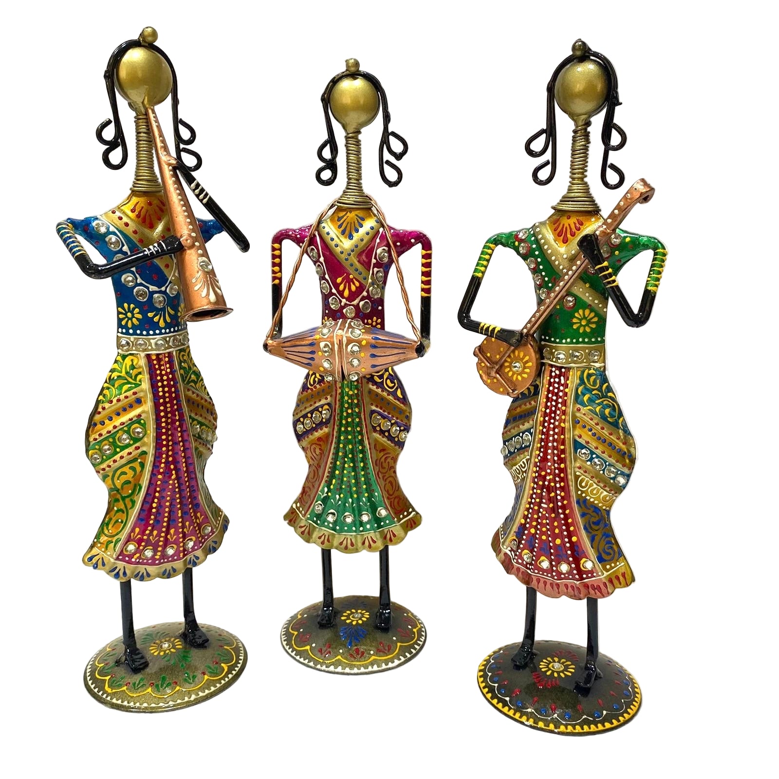 Standing Lady Playing Various Musical Instruments Metal Craft Tamrapatra - Tamrapatra
