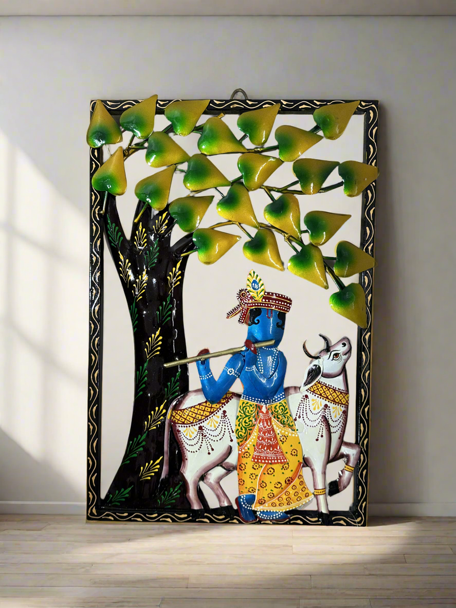 Krishna Cow Under Tree Handcrafted Classic Metal Creations Only At Tamrapatra