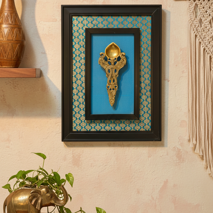 Diya Brass On Handcrafted Enclosed In Frame With Best Collectible By Tamrapatra