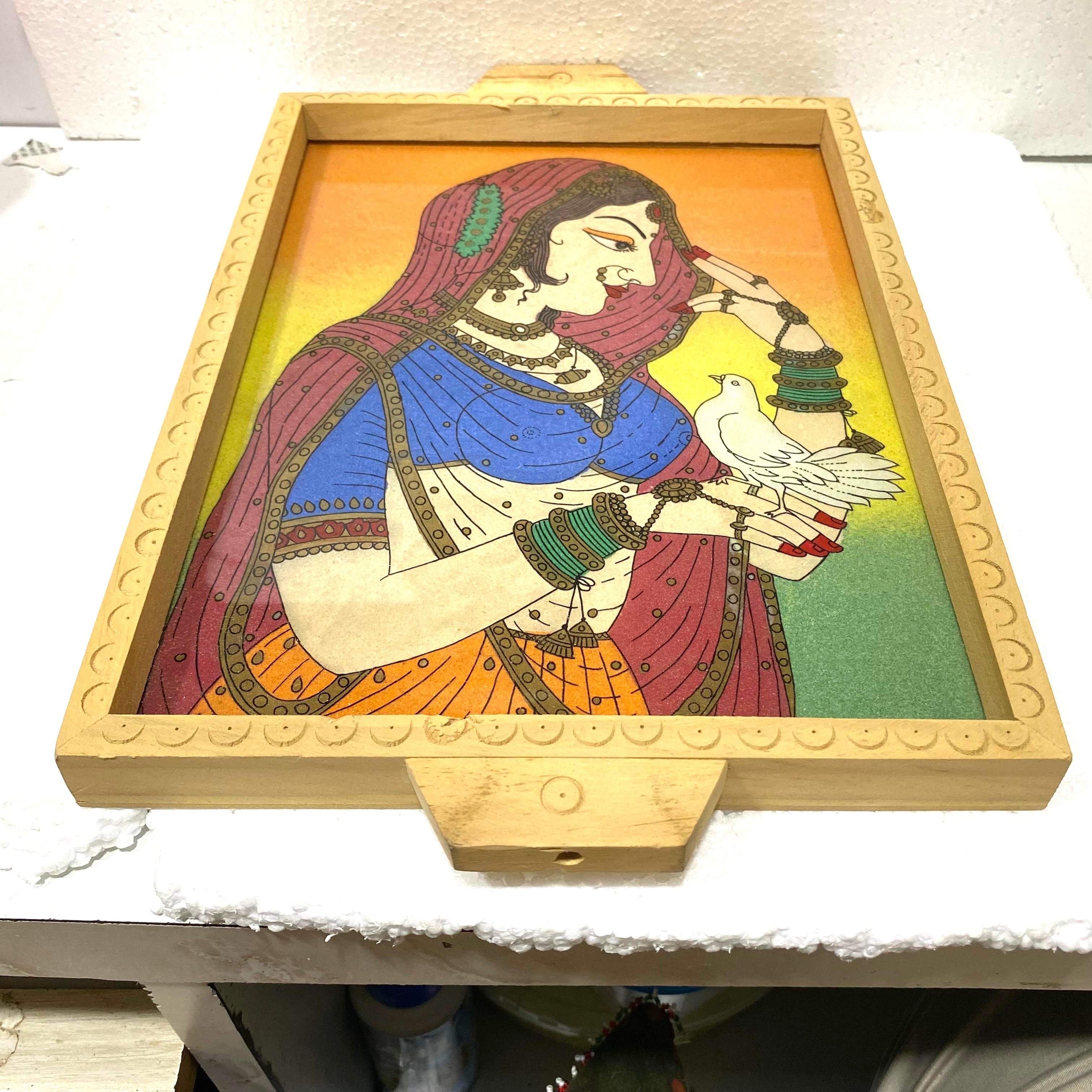 Wooden Gemstone Tray Ragini Painting Style Handmade Gifts Tamrapatra - Tamrapatra