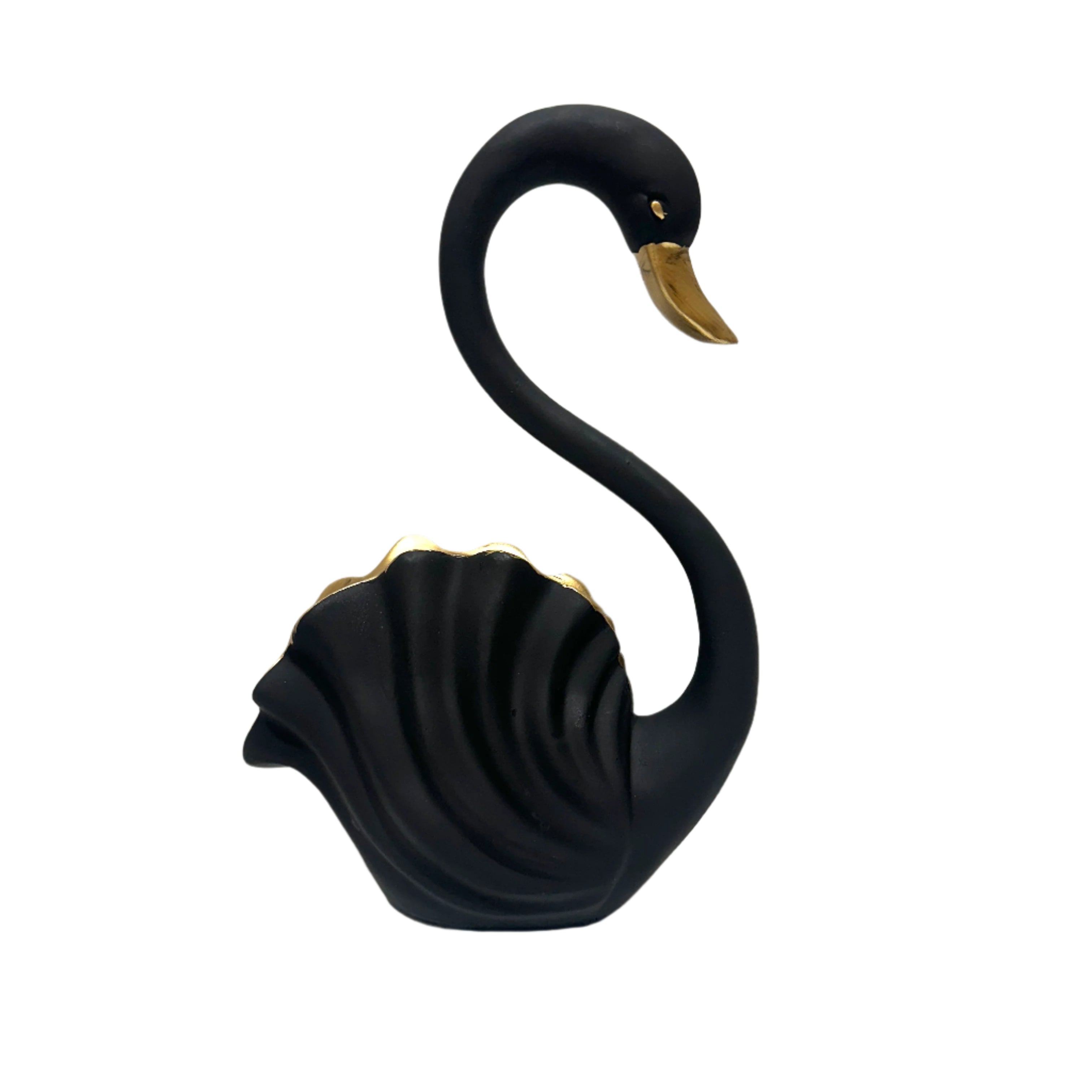 Graceful Swan Pair Black Gold Set Of 2 Exclusive Bird Showpiece From Tamrapatra