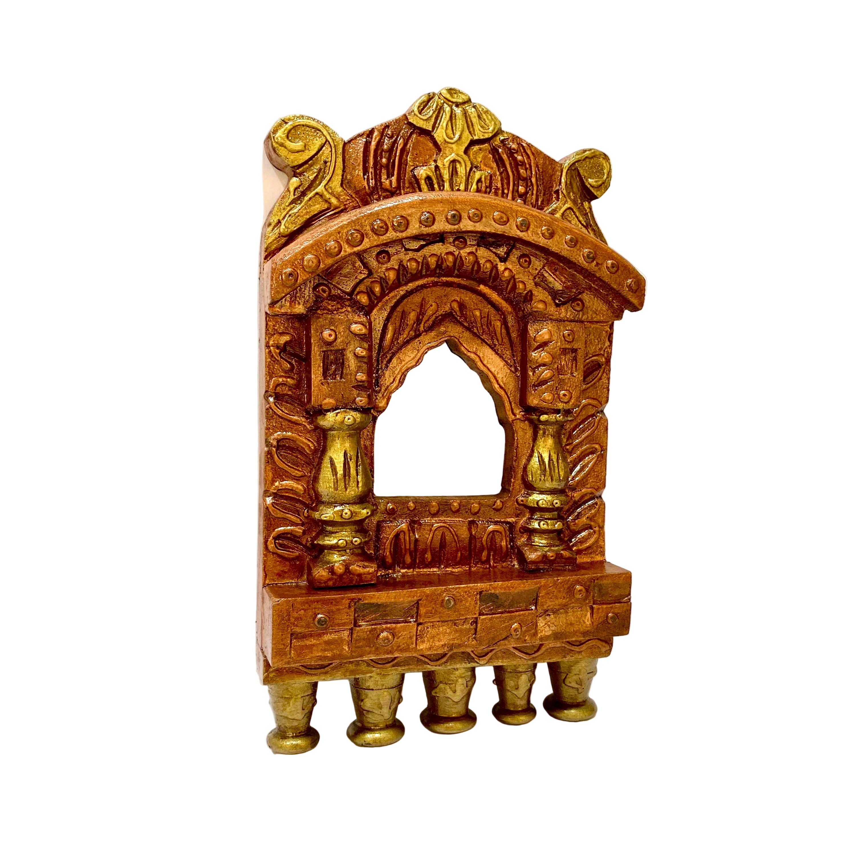 Decorative gold arch sculpture on a white background