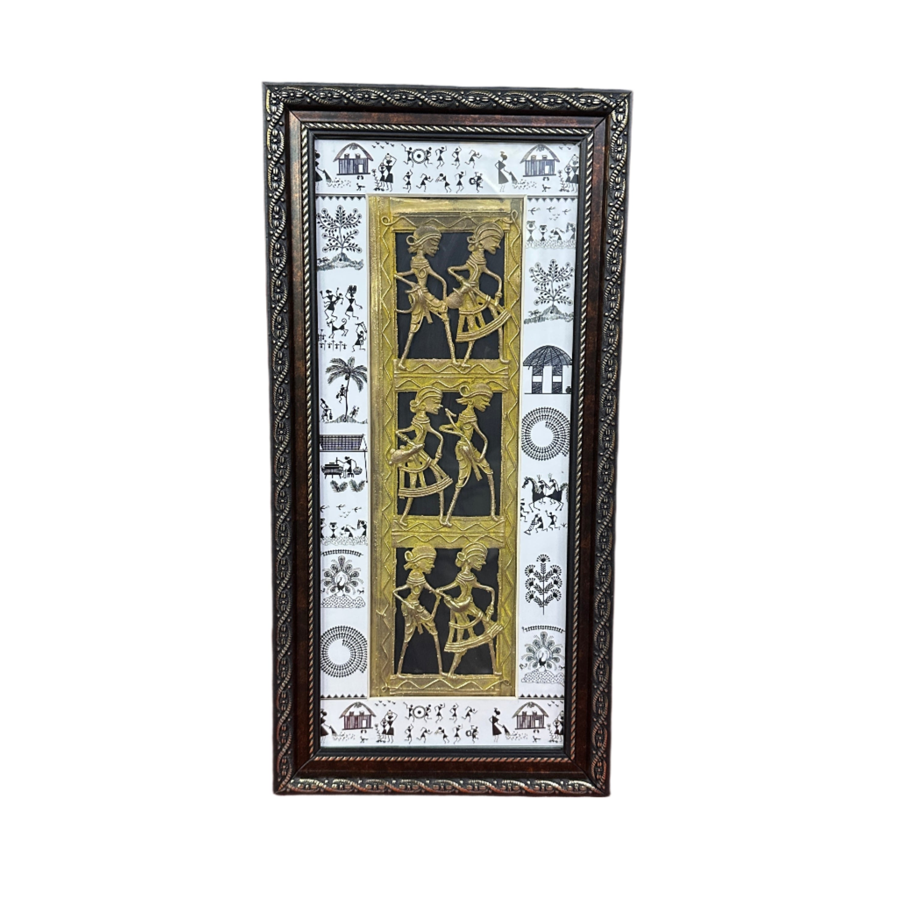 Warli Painting In Wooden Frame With Dhokra Dual Shades Home Décor Tamrapatra