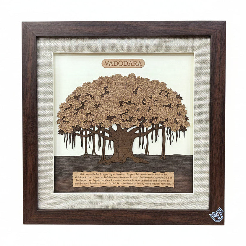 Framed artwork of a tree with text on a textured background
