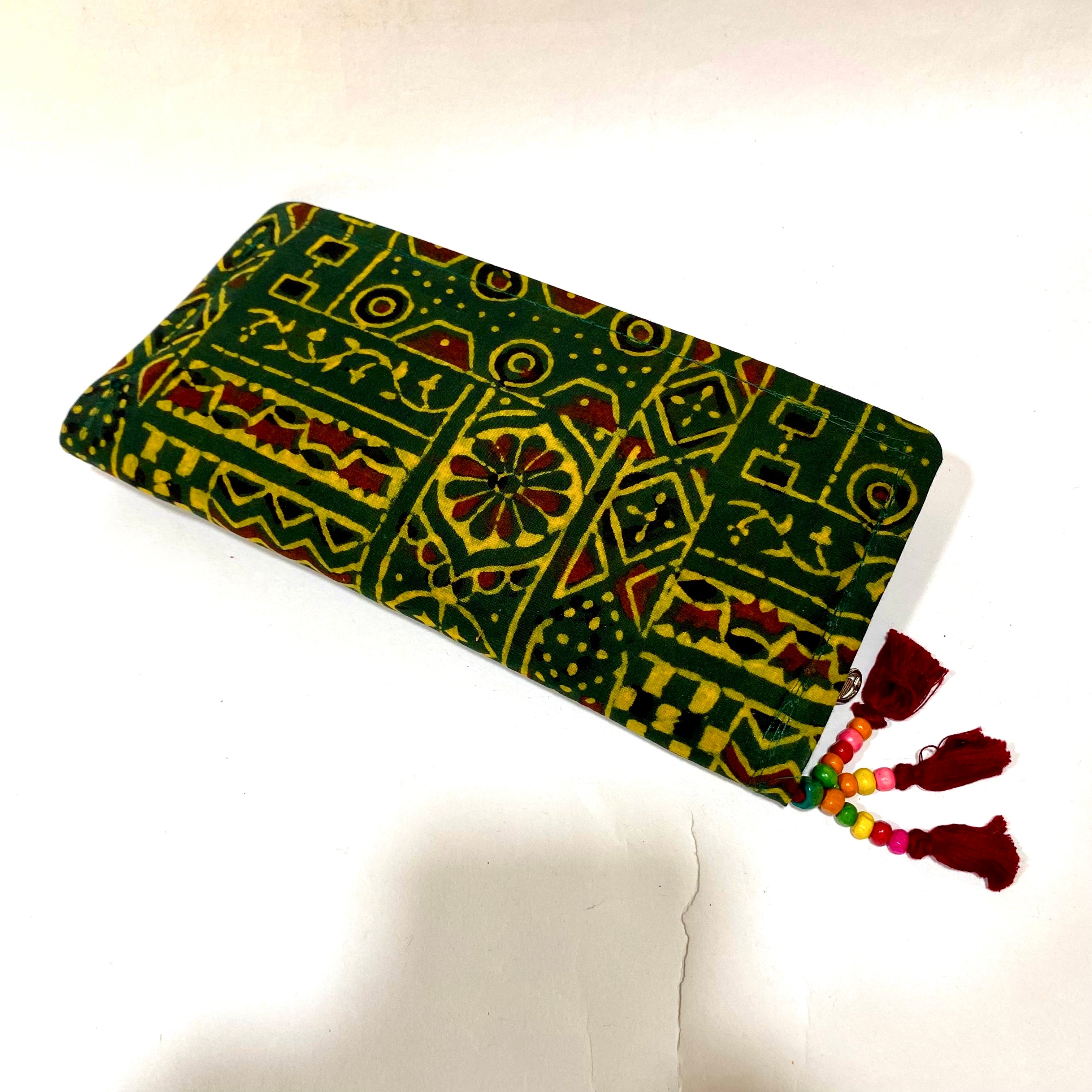 Cotton Embroidery Block Print Purse With Mirrors Styled With Beads By Tamrapatra