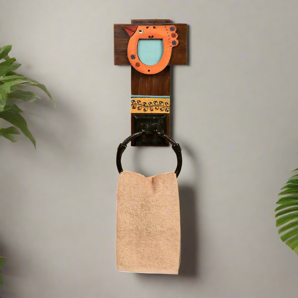 Wooden Exclusive Designer Wall Utility Towel Holder With Painting By Tamrapatra