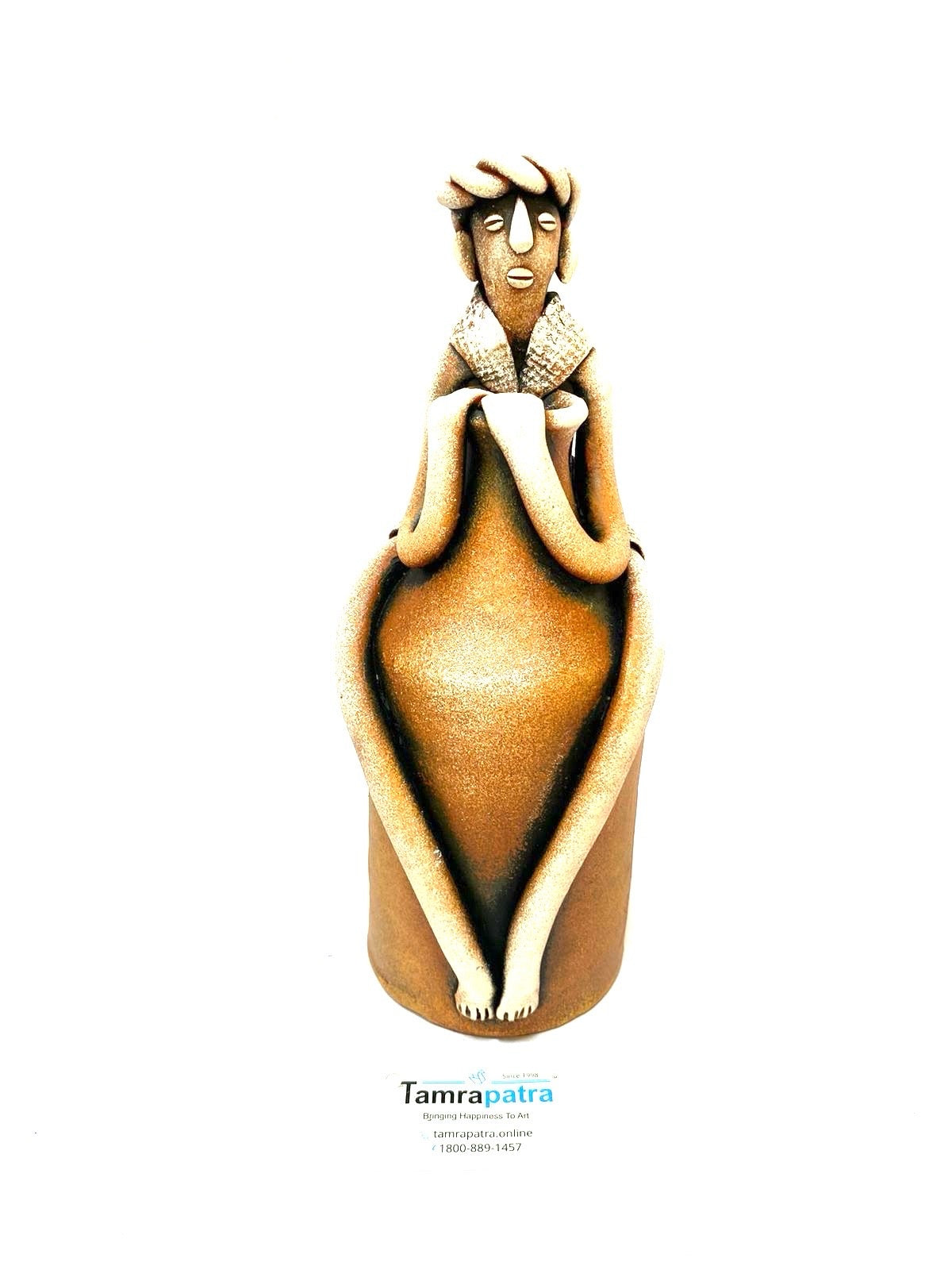 Tribal Man Sitting on Colorful Pot Exclusive Pottery Decoration By Tamrapatra - Tamrapatra