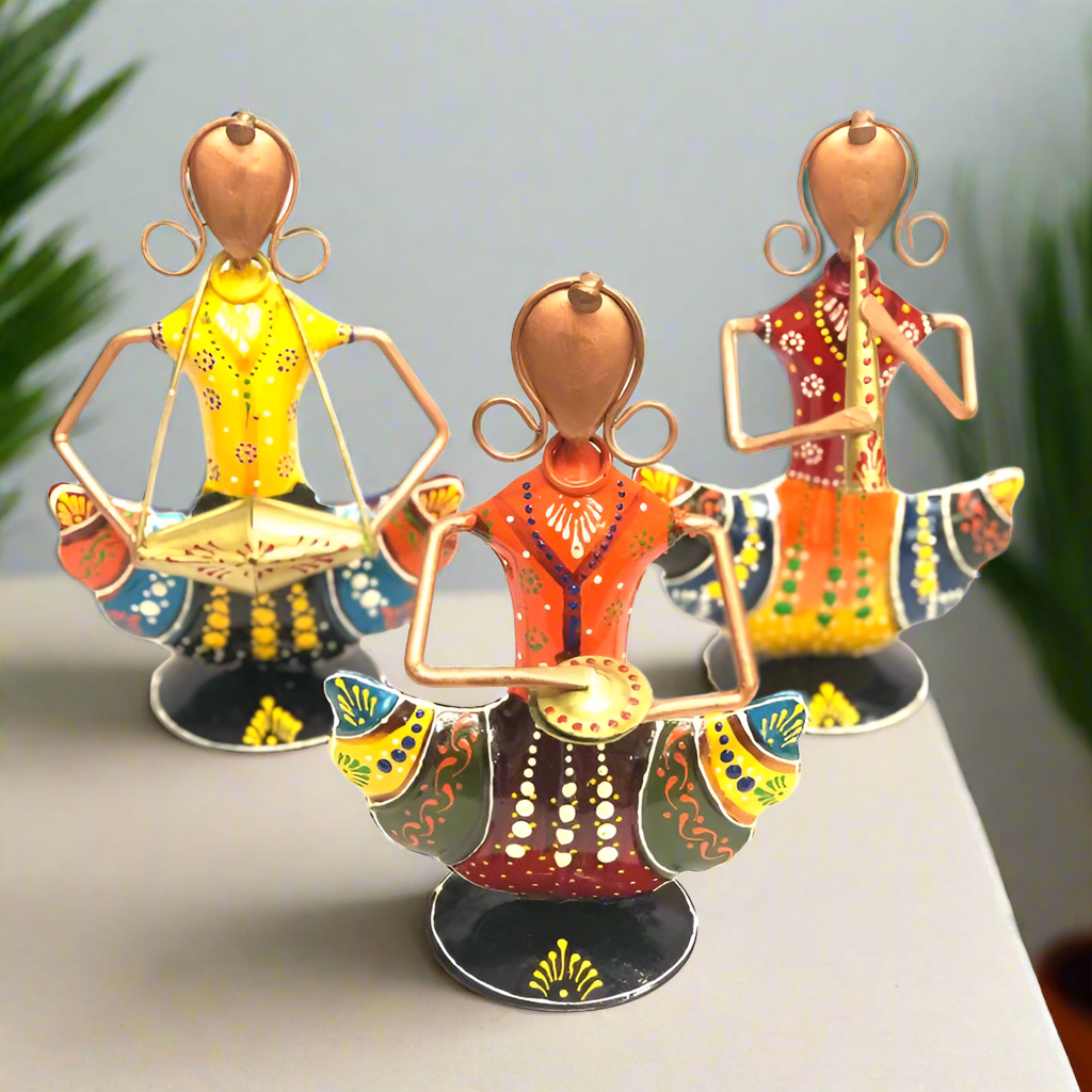 Musical Indian Lady With Curly Hair Vibrant Colors Metal From Tamrapatra - Tamrapatra