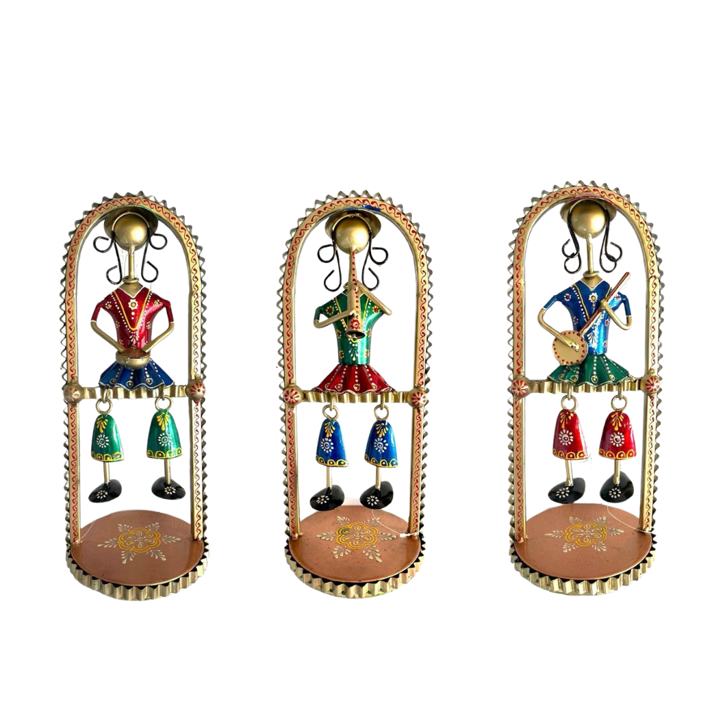 Sitting Dolls Metal With Moving Legs New Table Top & Wall Hanging Tamrapatra