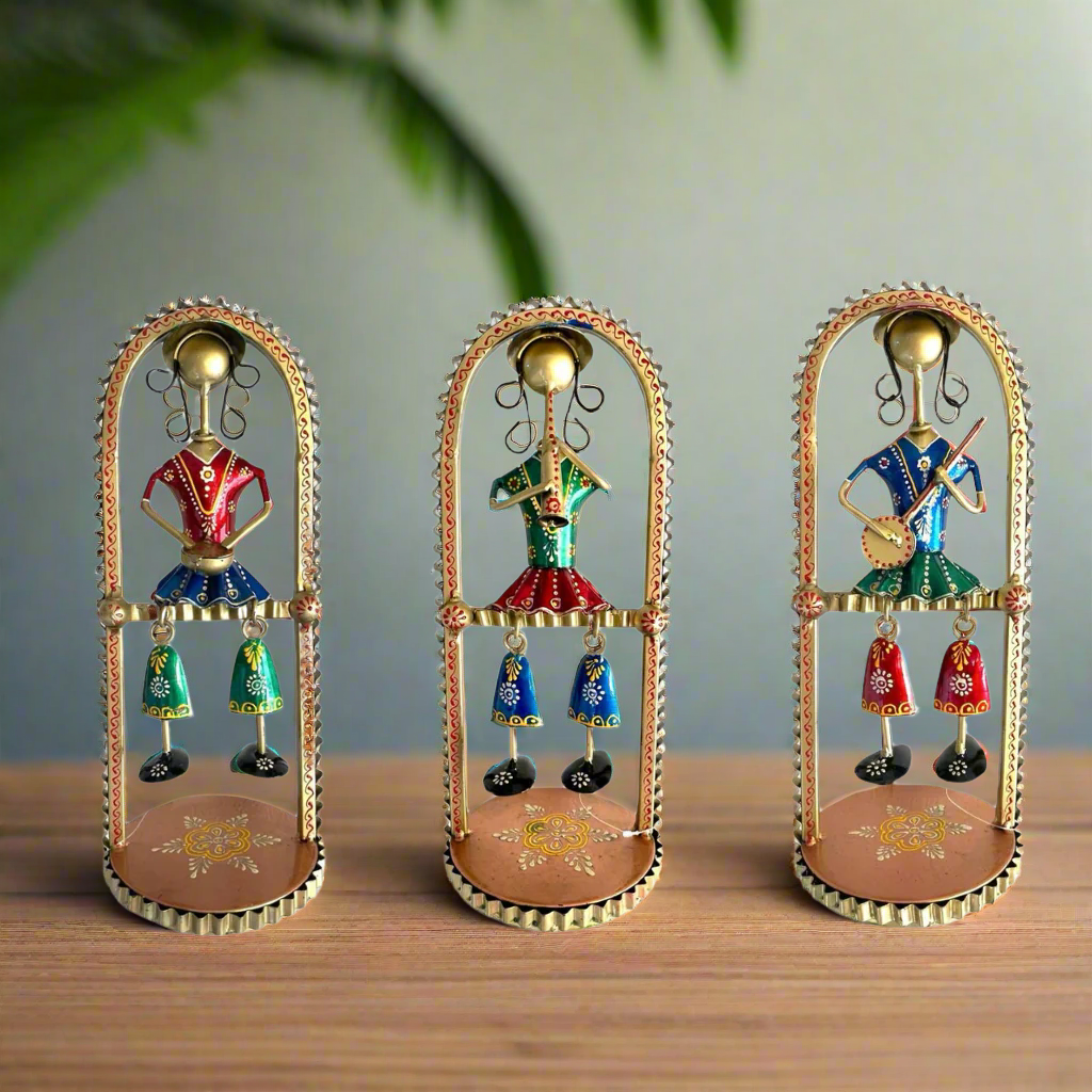 Sitting Dolls Metal With Moving Legs New Table Top & Wall Hanging Tamrapatra
