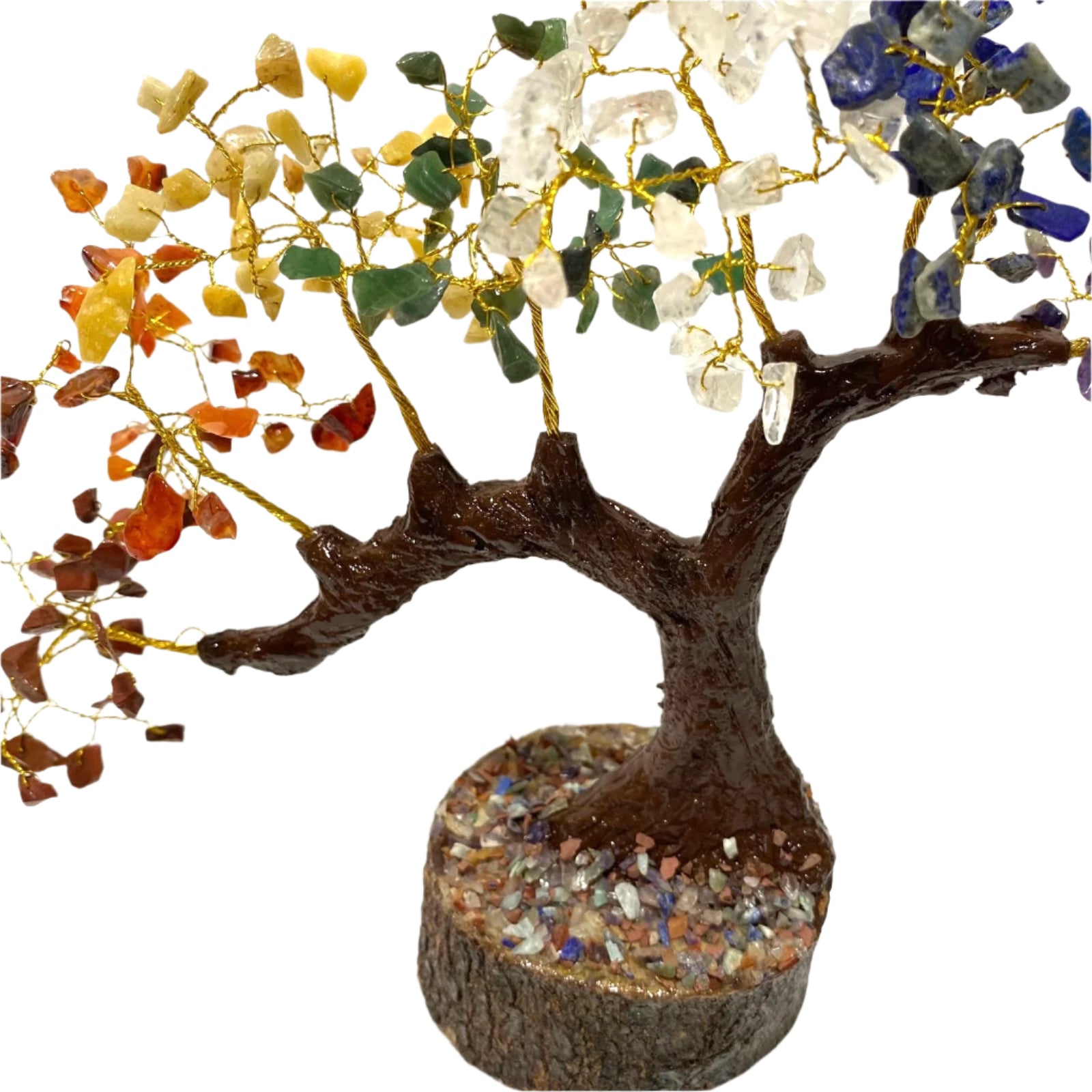 Decorative tree with multicolored stones on a white background