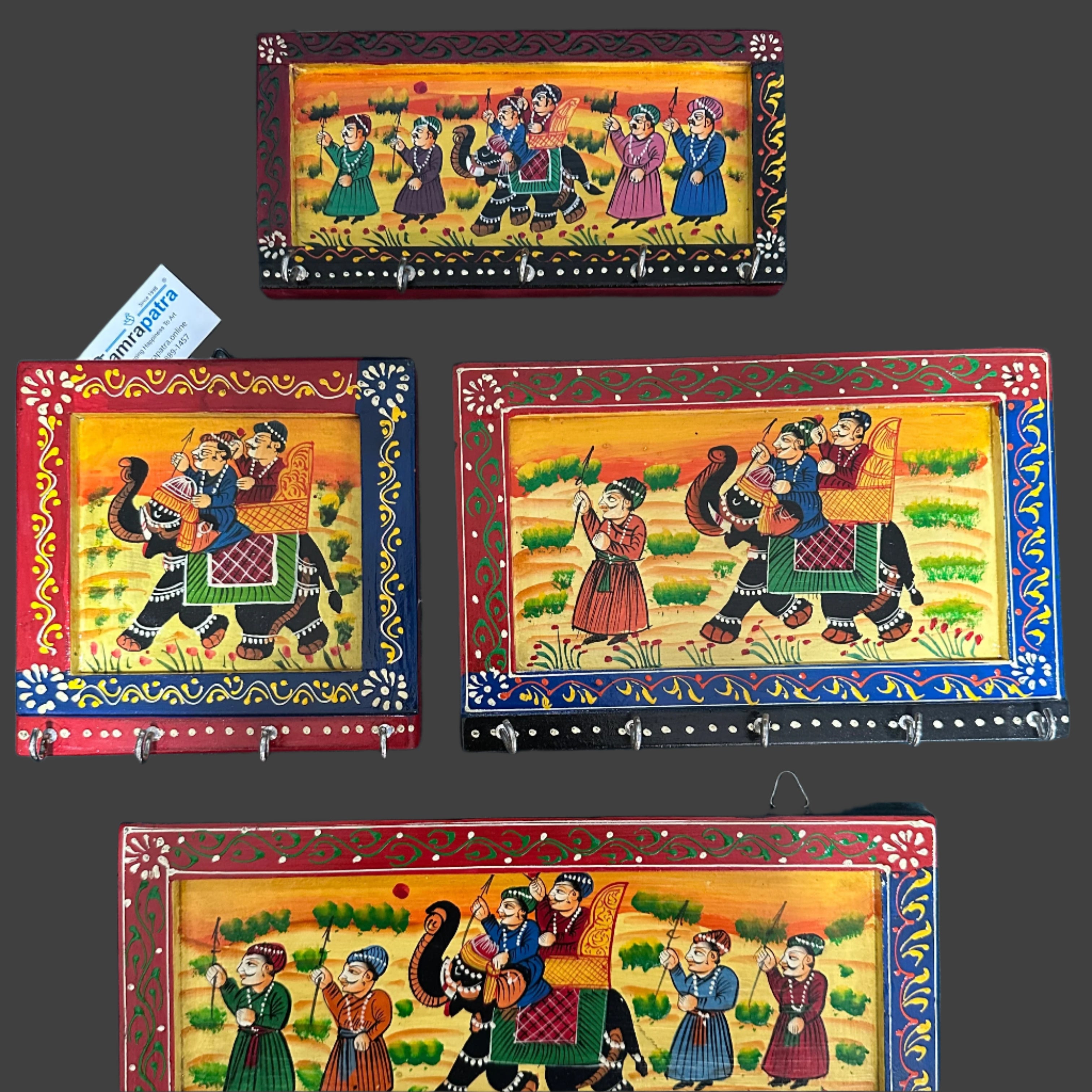 Royal HandPainted On Wooden Style Key Hanger Traditional Tamrapatra