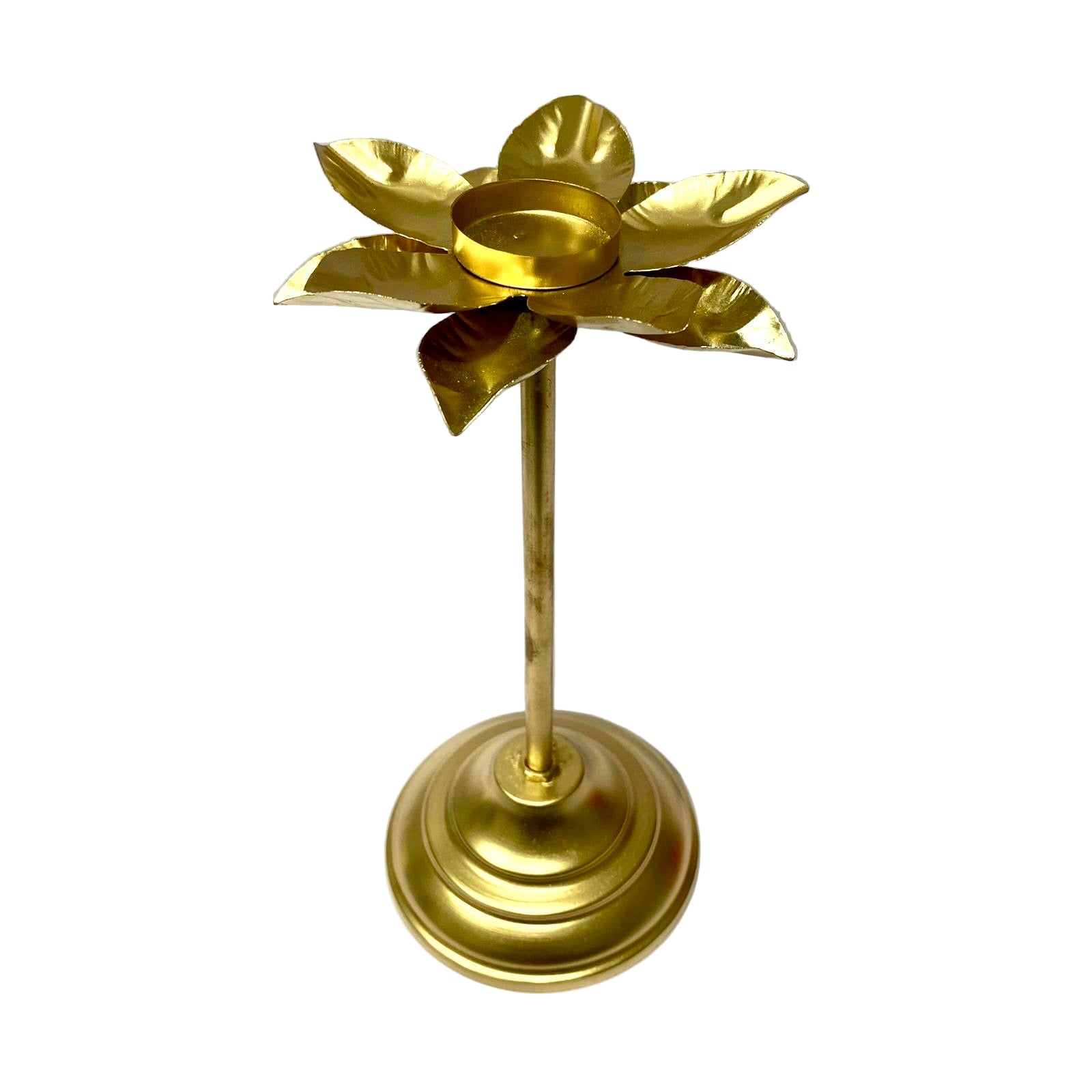Gold-colored decorative item resembling a flower on a white background