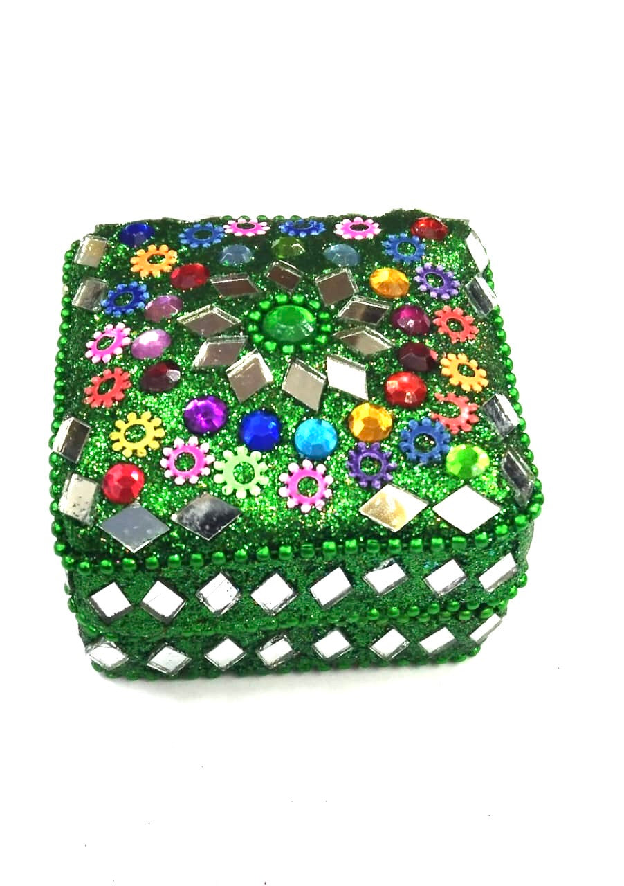 Lacquered Dibbi In Various Shades Square Design Large Handcrafted By Tamrapatra