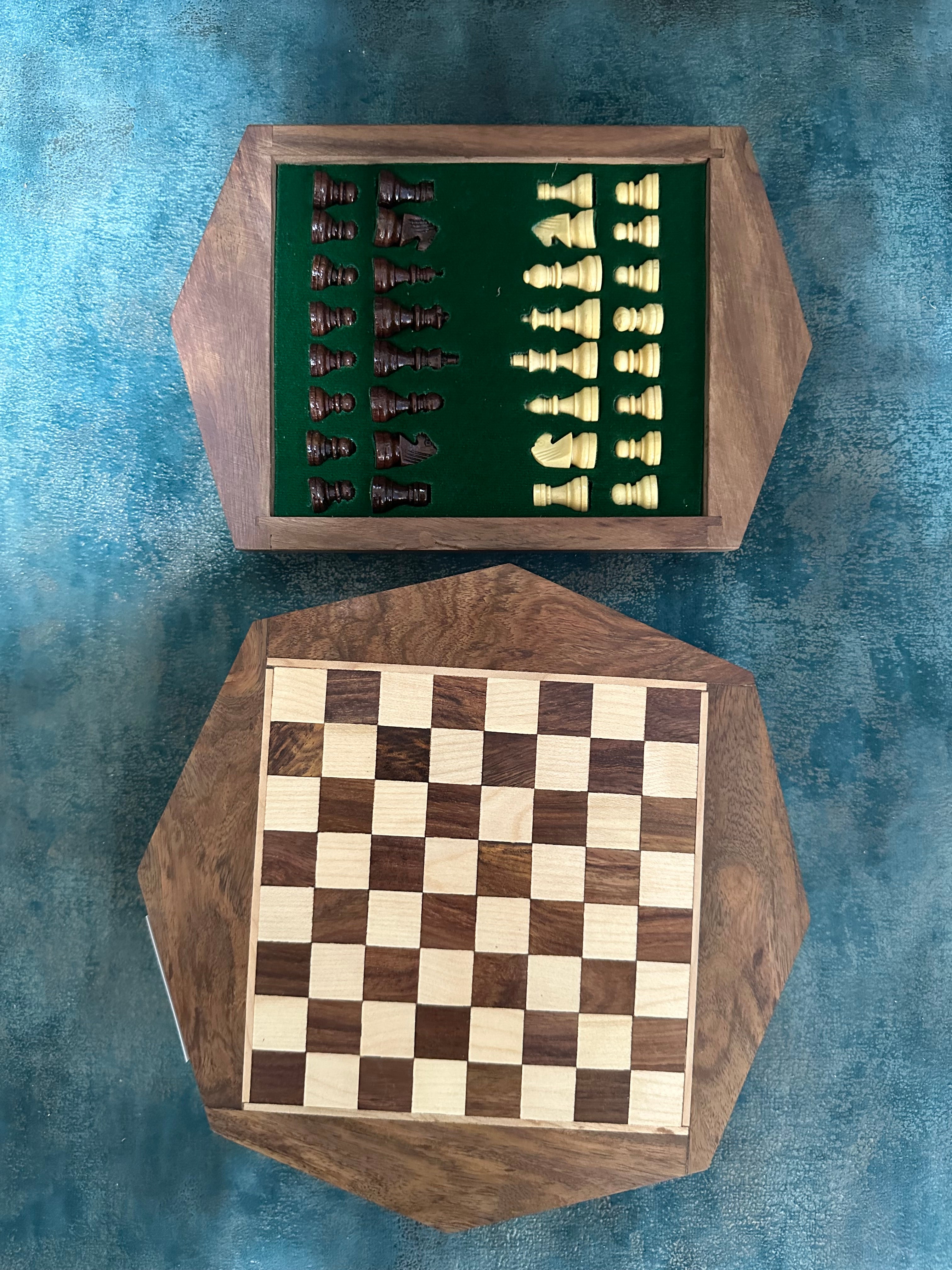 Travel Chess Wooden Carved Pieces Handcrafted Games By Tamrapatra