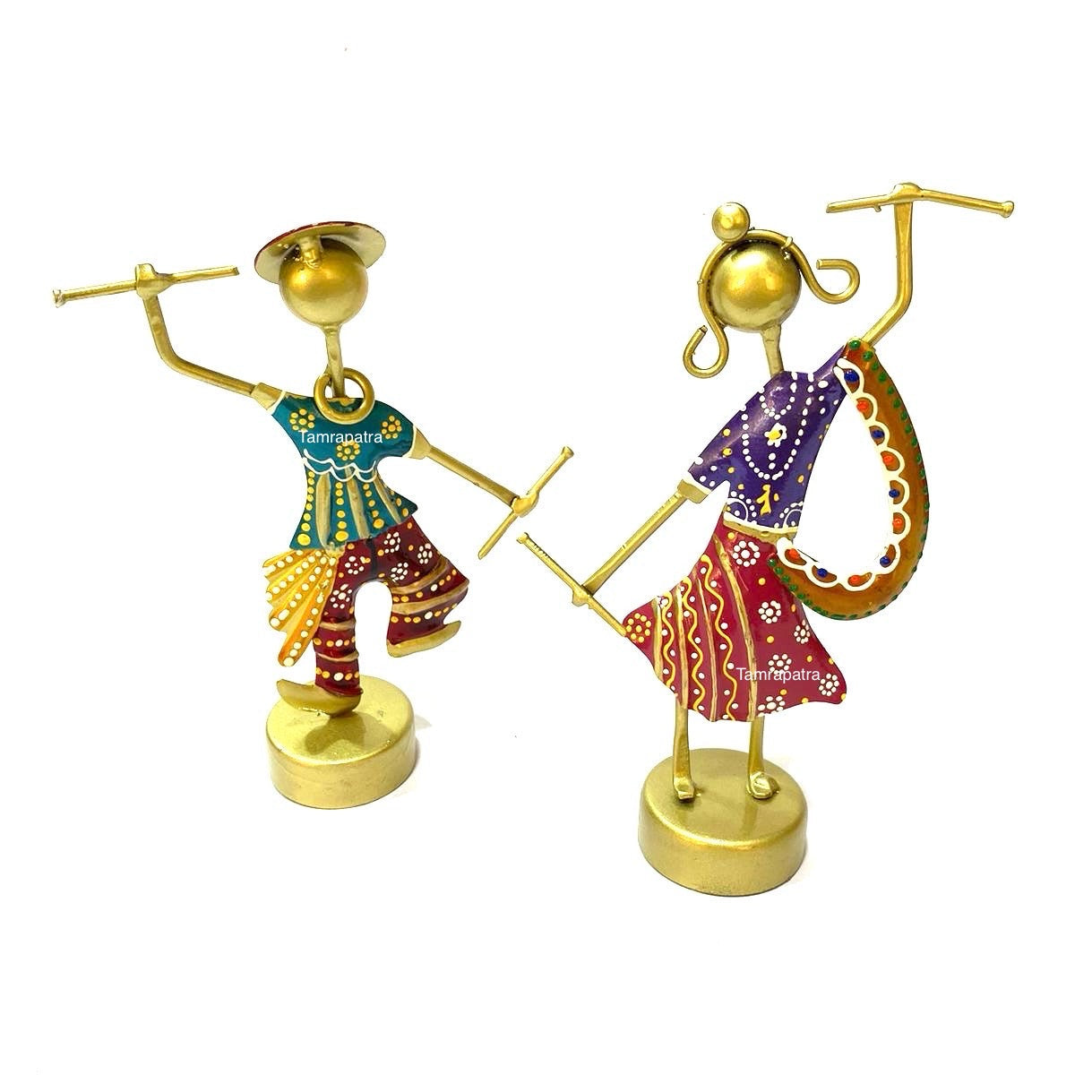 Gujarat Style Folk Dancers Set Metal Classic Display Showpiece Tamrapatra - Tamrapatra