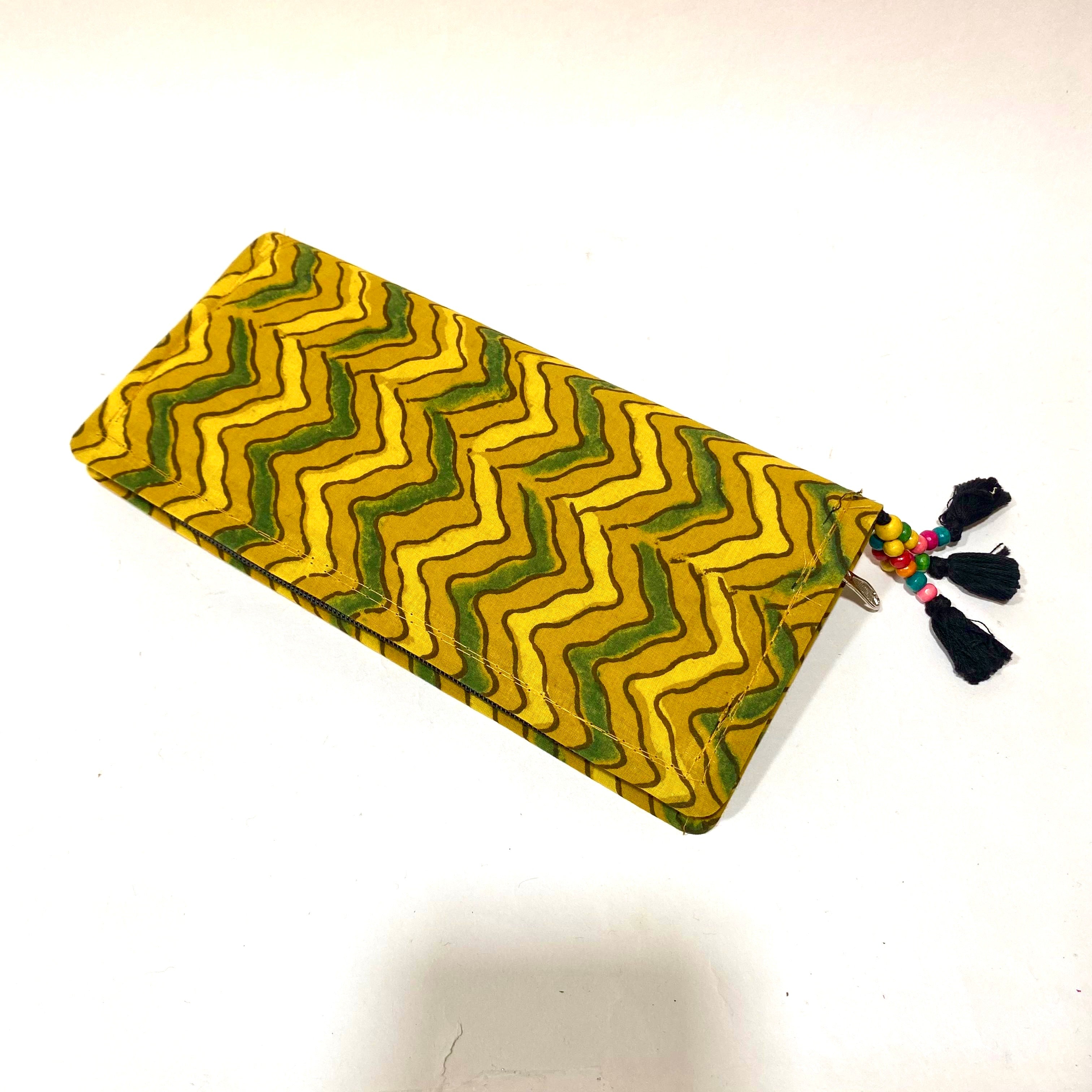 Cotton Embroidery Block Print Purse With Mirrors Styled With Beads By Tamrapatra