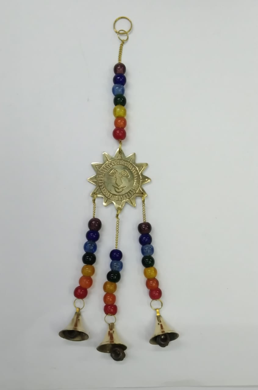 Brass Hangings Multi Color Beads With Bells Handmade Collectible Tamrapatra