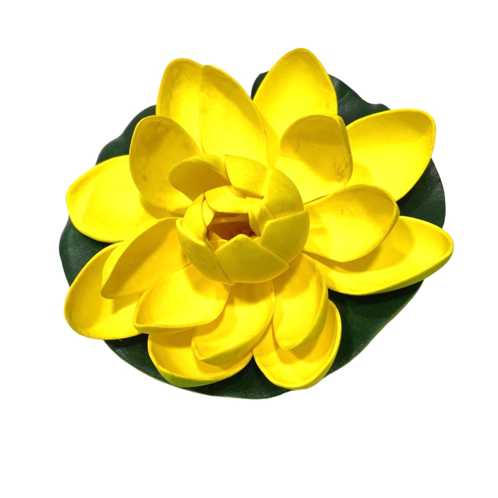 Yellow artificial water lily flower on a white background