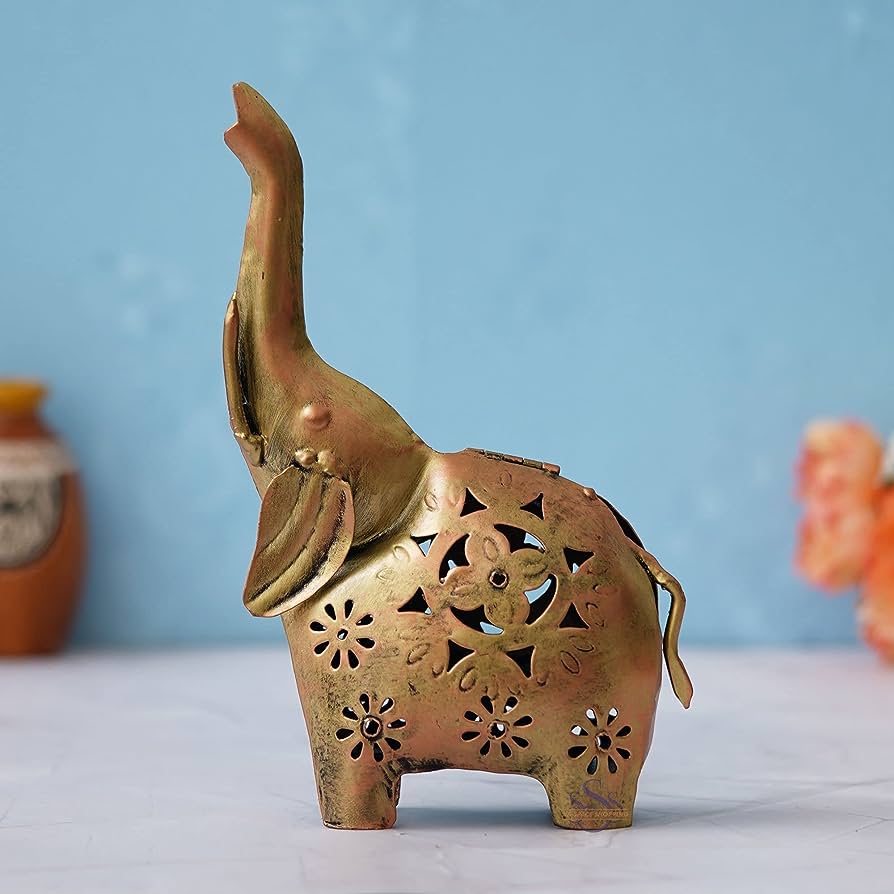 Elephant Candle Holder Up Trunk Metal Auspicious Gifting Options Tamrapatra