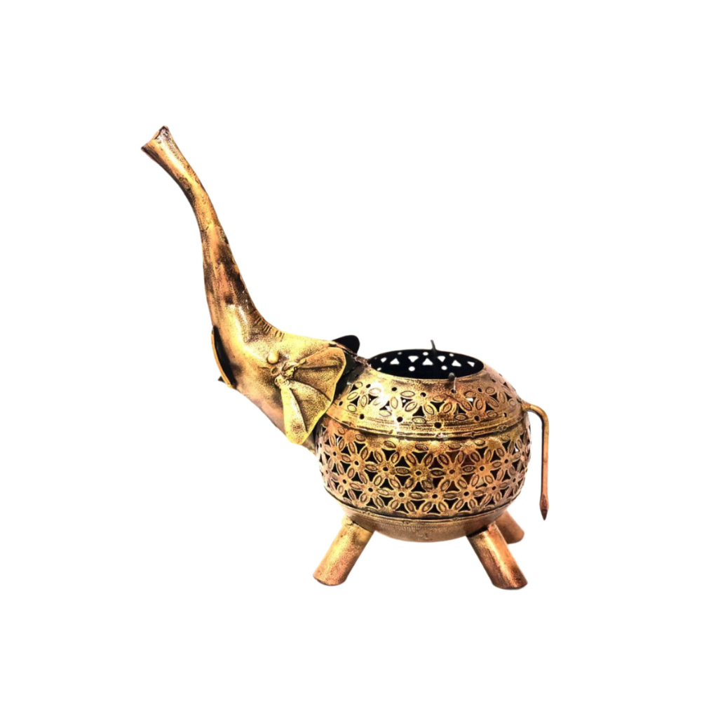 Iron Carved Elephant Tea Light Up Trunk Attractive Shape Excellence By Tamrapatra - Tamrapatra