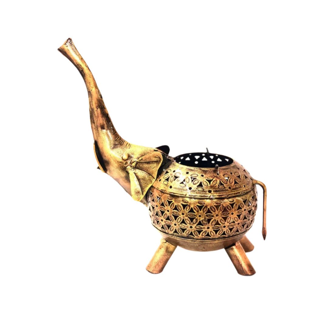Iron Carved Elephant Tea Light Up Trunk Attractive Shape Excellence By Tamrapatra - Tamrapatra