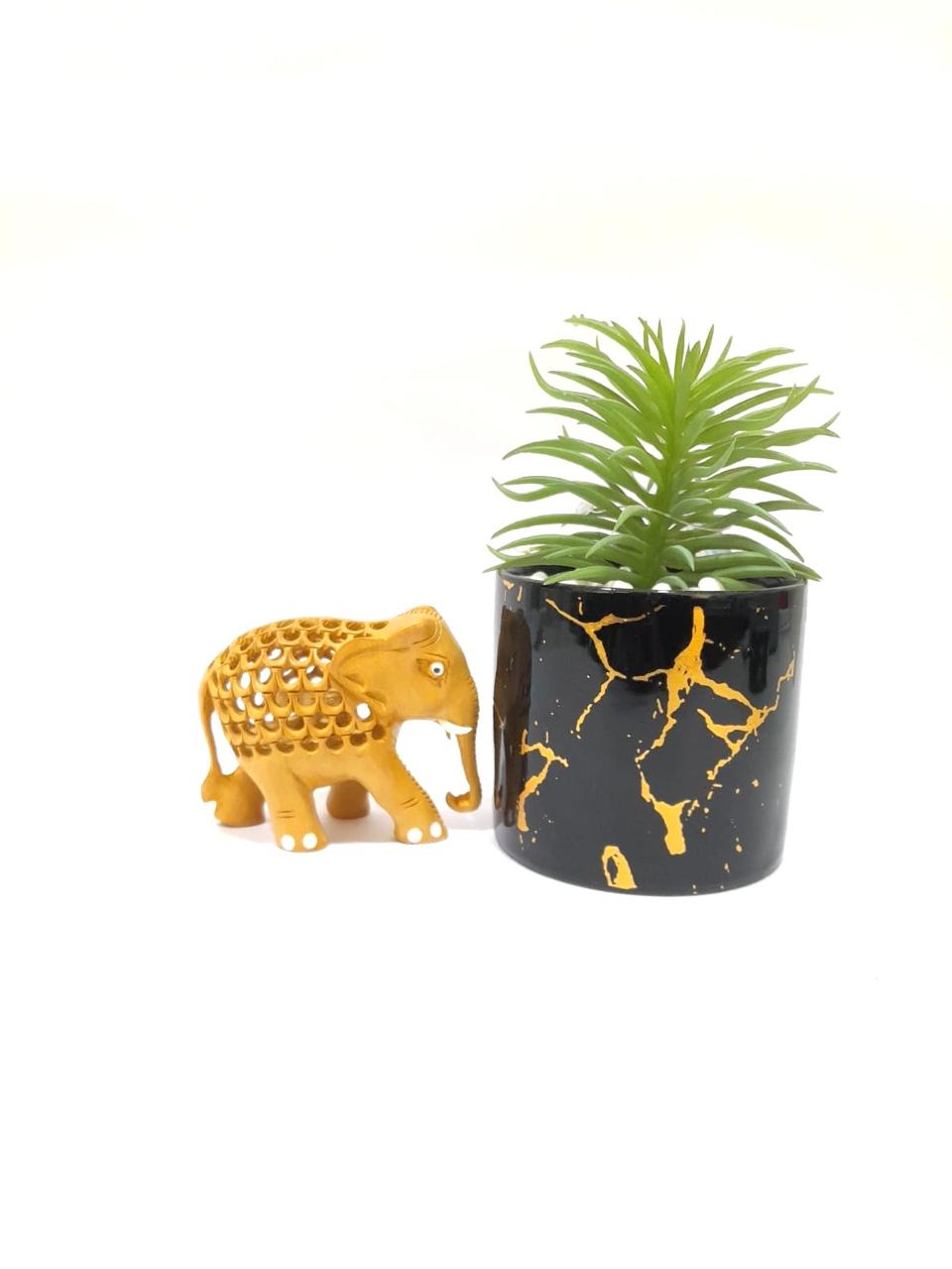 Carving Wooden Elephants With Enamel Paint Fine Artistic From Tamrapatra