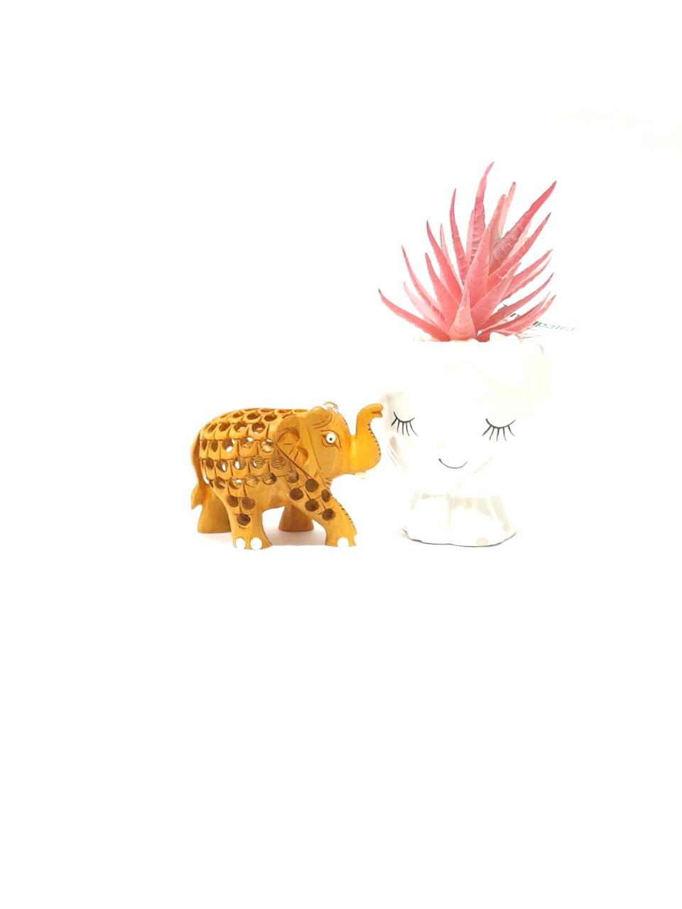 Carving Wooden Elephants With Enamel Paint Fine Artistic From Tamrapatra