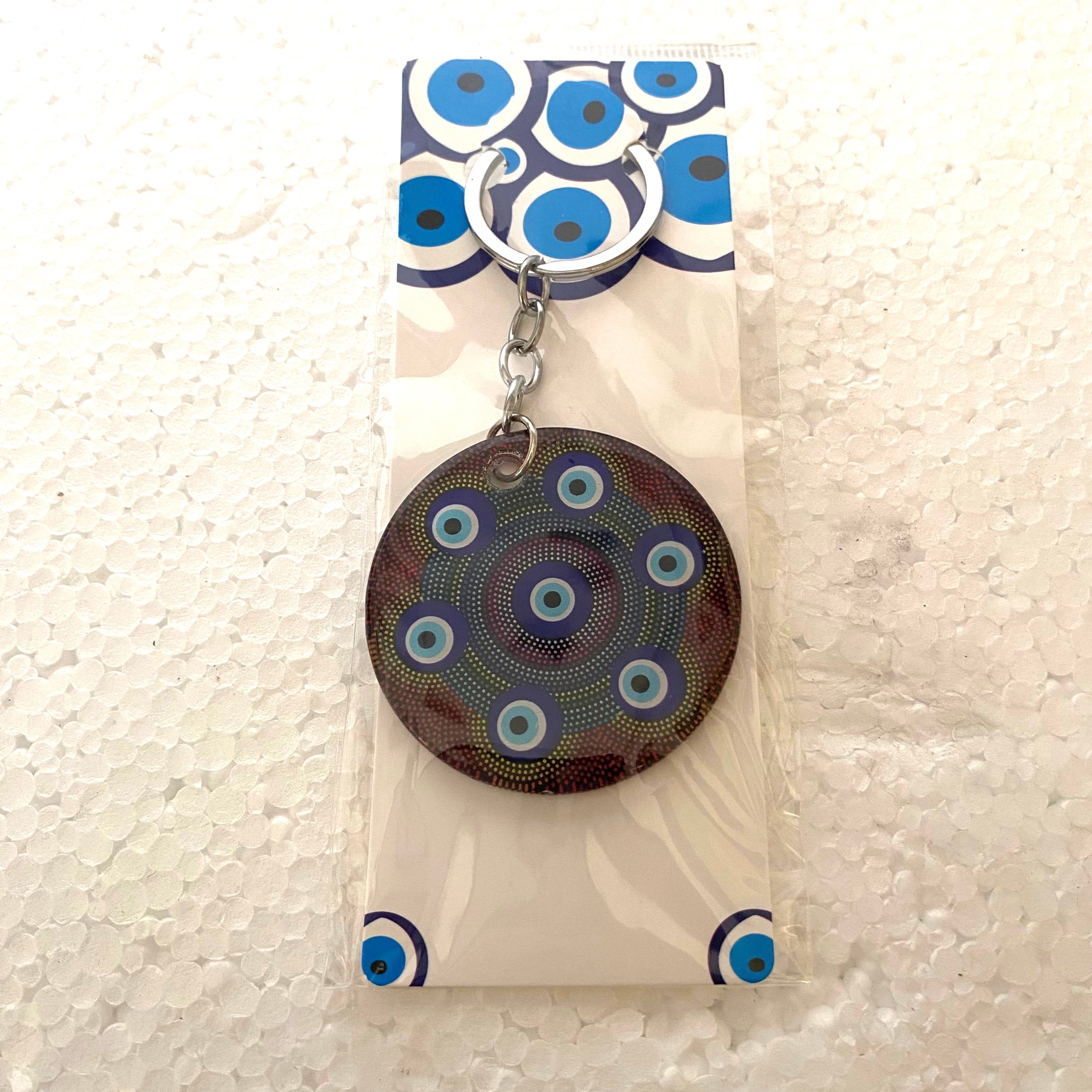 Round Evil Eye Keychains In Various Designs Handmade Gifts By Tamrapatra