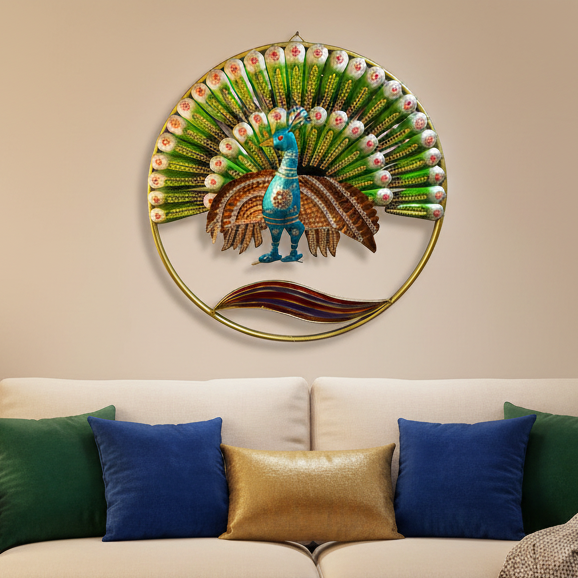 Outlandish Metal Wall Art Moving Peacock Inside Round Design By Tamrapatra - Tamrapatra